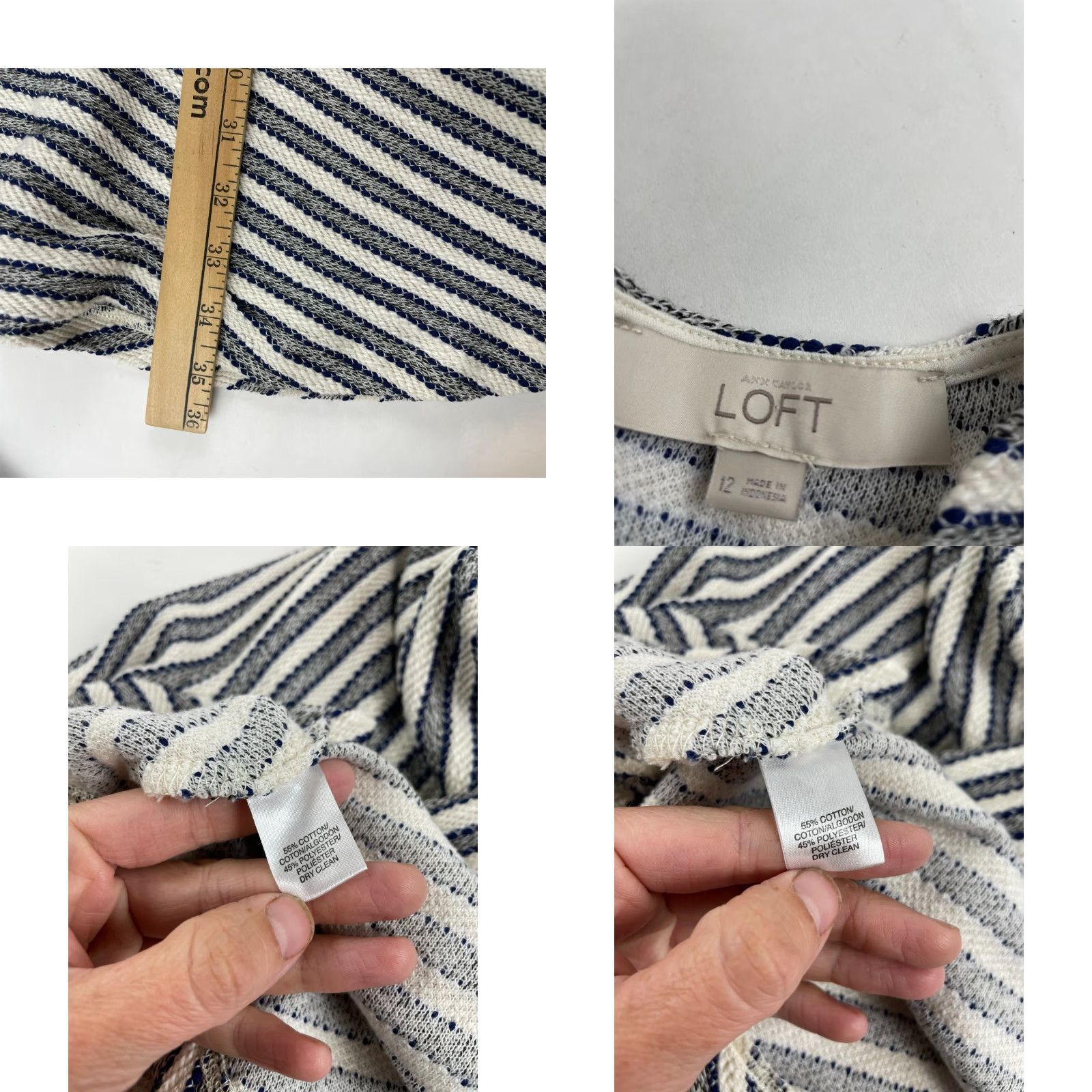 Ann Taylor Ann Taylor LOFT Dress Women's Size 12 Navy Blue Cream Short Sleeve Ruffle Stripe Dress Shirt Dress Womens Casual Party/Cocktail Travel Size 34" / US 12 / IT 48 - 8 Thumbnail