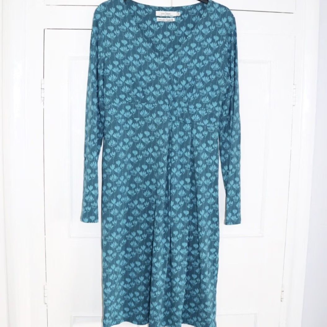 Vintage Seasalt Crest Dress Womens Teal V-Neck UK 12 Bamboo Knee Length Long Sleeve Pullover Casual Party Travel Vintage No Size XL / US 12-14 / IT 48-50 - 2 Thumbnail