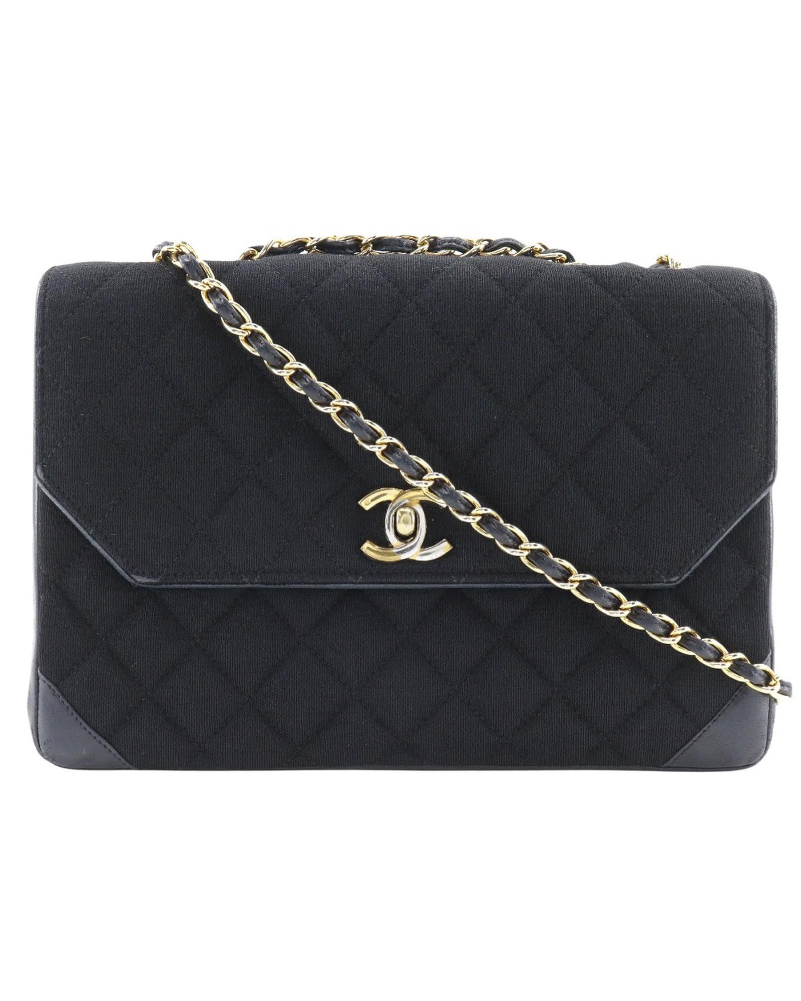 image of Quilted Flap Bag In Black Jersey By Chanel, Women's