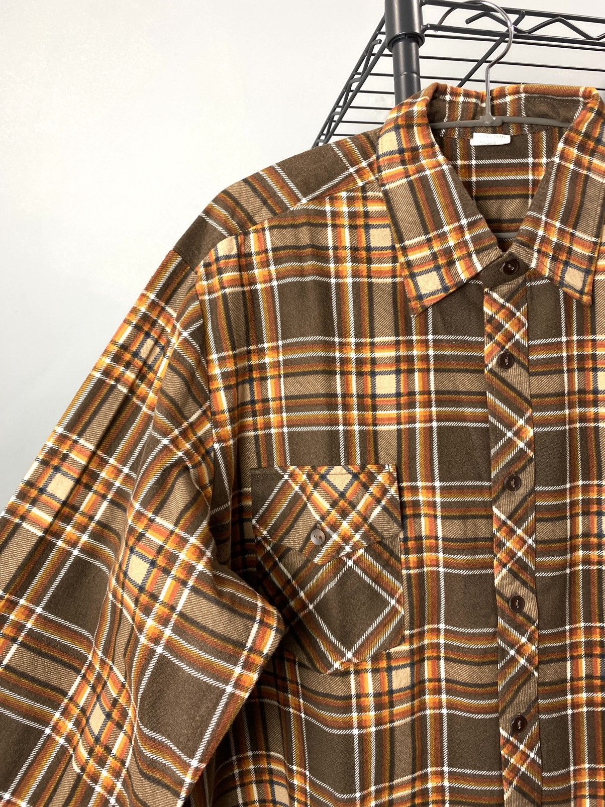Other Vintage Brown Flannel Shirt Checkered Travis Scott Style Size US XL / EU 56 / 4 - 3 Thumbnail