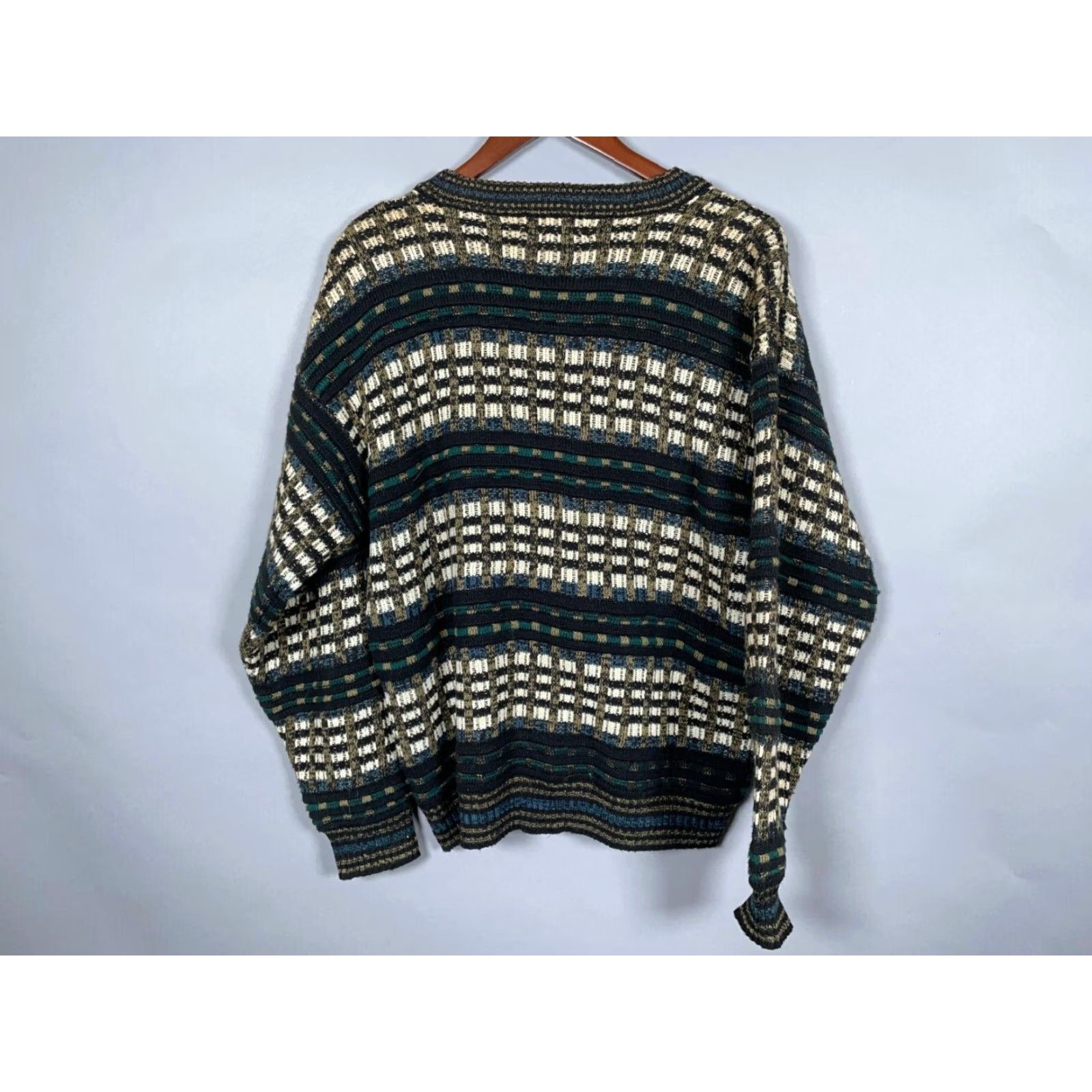 Vintage VINTAGE Textured Check Pattern Cardigan Sweater Mens Large Black Green 90s Retro Preppy Size US L / EU 52-54 / 3 - 2 Thumbnail
