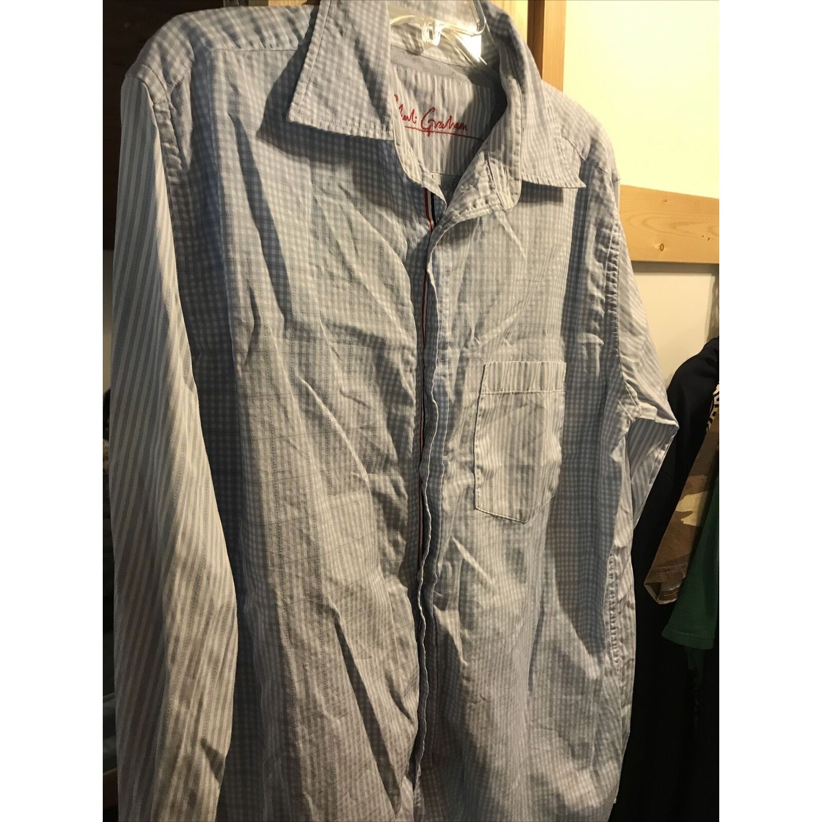 Robert Graham Robert Graham Men’s L Blue Check Striped Button Cotton Shirt Size US L / EU 52-54 / 3 - 4 Thumbnail