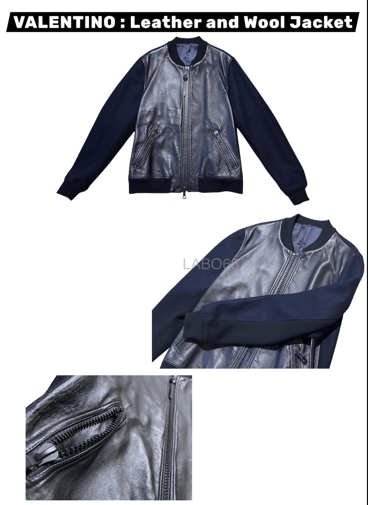 Valentino VALENTINO » Leather & Wool Bomber Jacket // Black+Navy Size US S / EU 44-46 / 1 - 4 Thumbnail