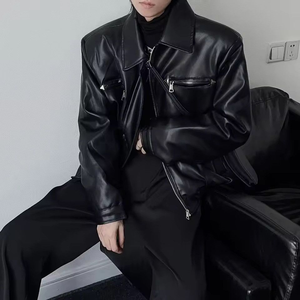 Japanese Brand Boxy Cropped Vegan Leather Bomber Jacket Size US XXL / EU 58 / 5 - 5 Thumbnail