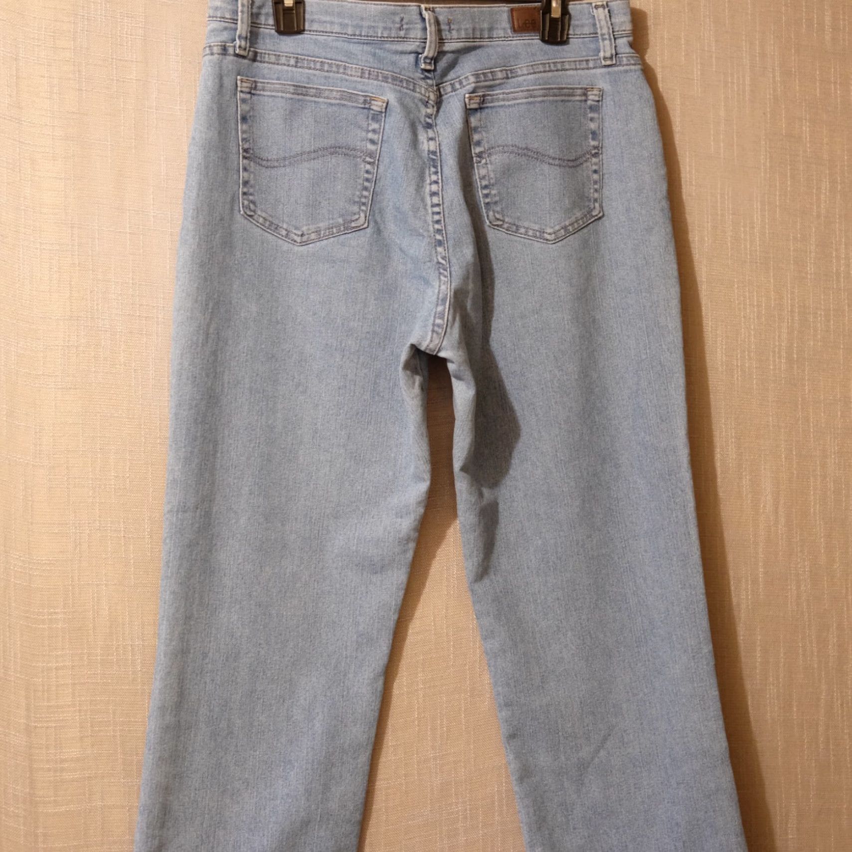Lee Lee Jeans Relaxed Fit Straight Leg Jeans Stretch Womens Size 14 Petites Short Blue Cotton/Polyester/Spandex Denim Inseam 29 in Size 36" / US 14 / IT 50 - 6 Thumbnail