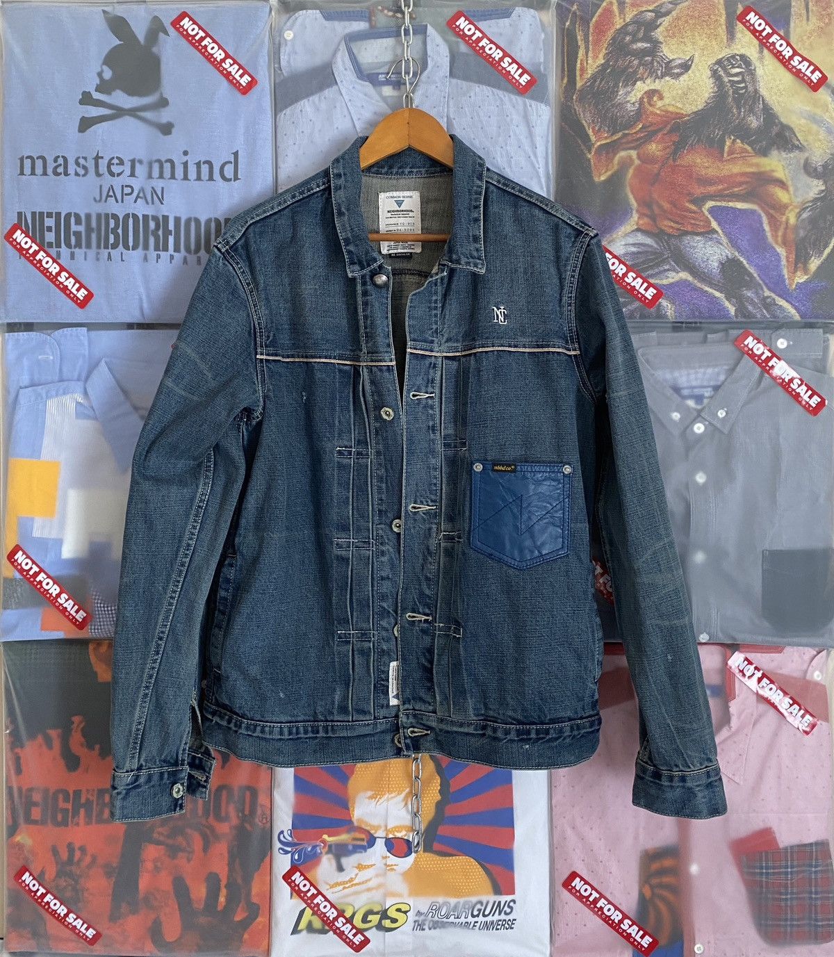 image of Distressed Neighborhood X Common Sense Denim Jacket in Washed Blue, Men's (Size Medium)
