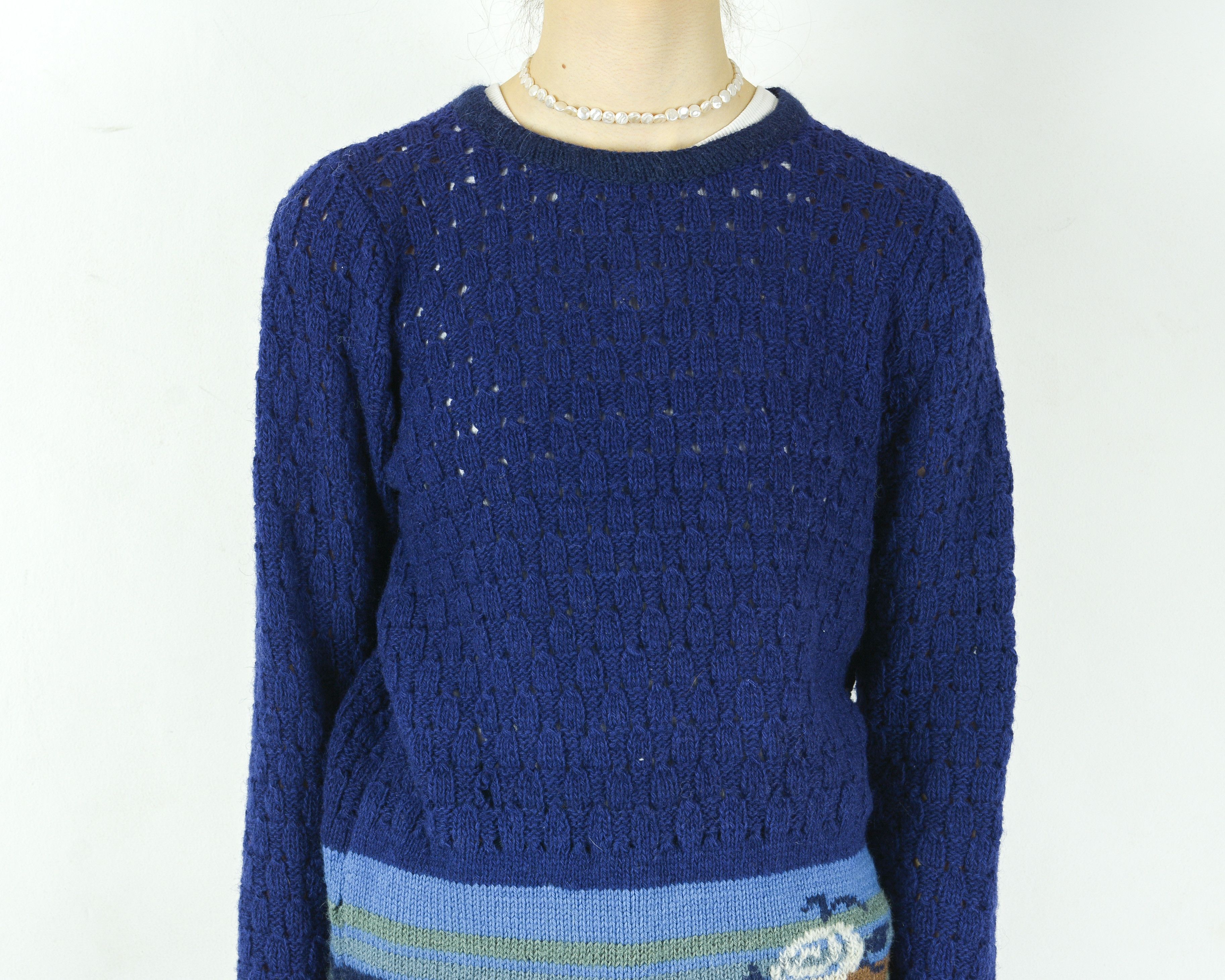 Handmade × Vintage Handmade Wool Sweater Pullover Jumper Knitted Winter Warm Size XS / US 0-2 / IT 36-38 - 4 Thumbnail