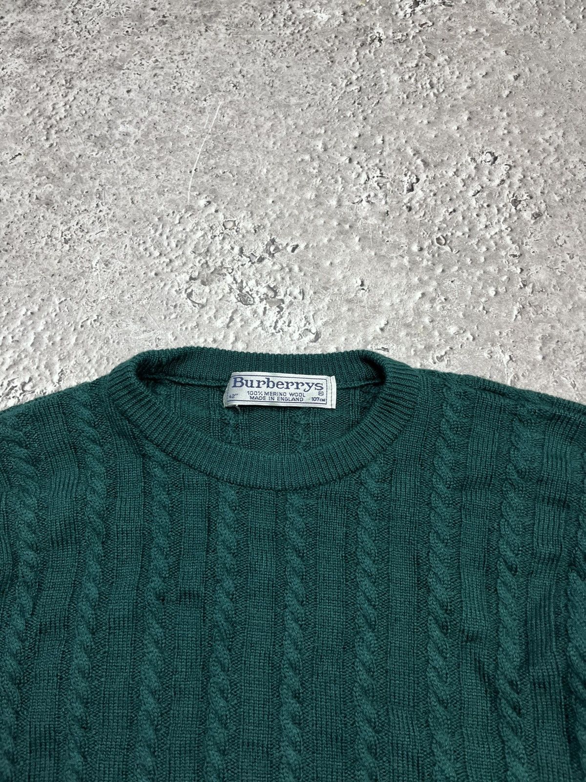 Burberry Burberrys Pure New Wool Cable Knit Sweater Green Size US L / EU 52-54 / 3 - 4 Thumbnail