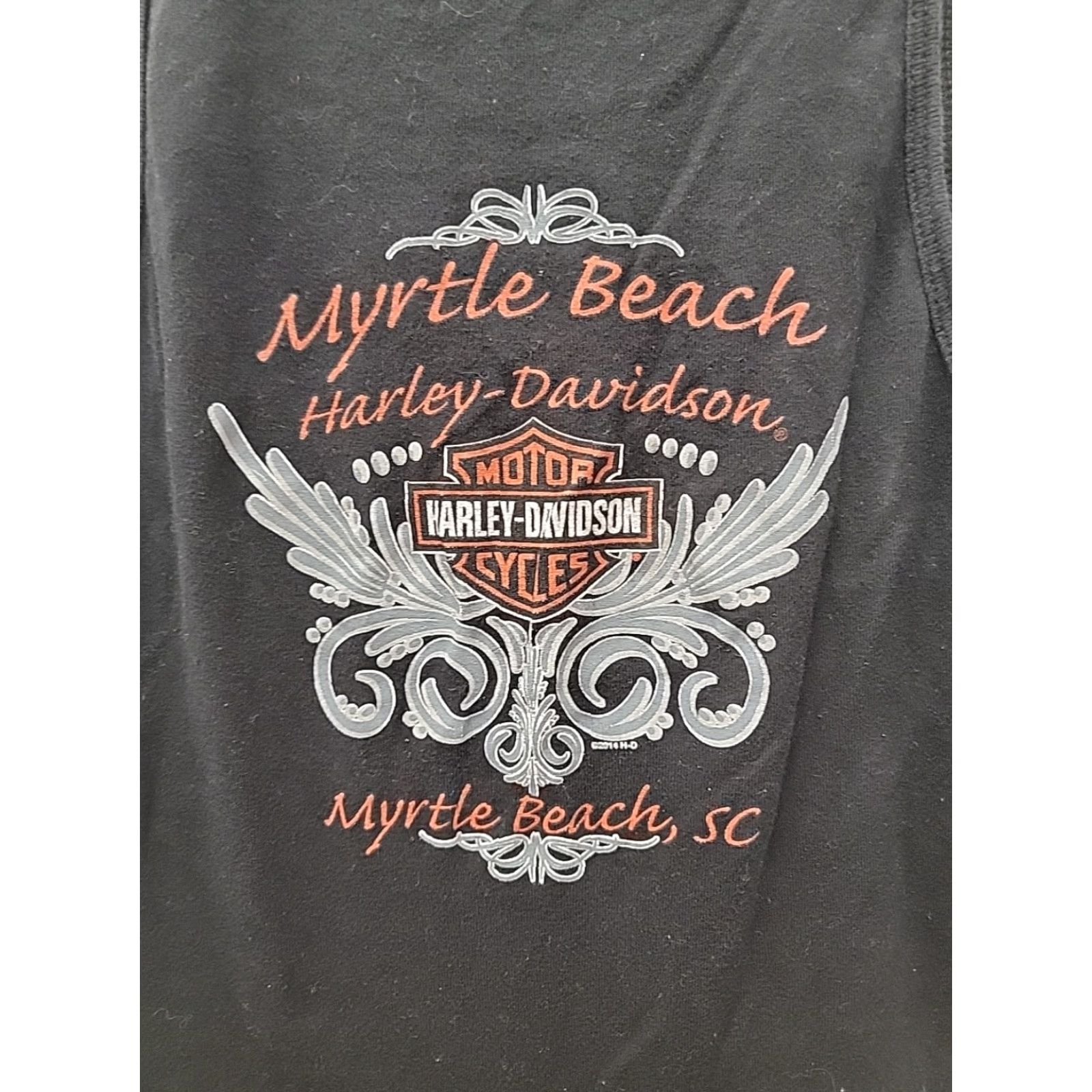 Harley Davidson Harley-Davidson Graphic Tank Top Womens Small Black Orange Myrtle Beach Y2k Tank Women's S Orange Graphic Print Studded Logo Size S / US 4 / IT 40 - 7 Thumbnail