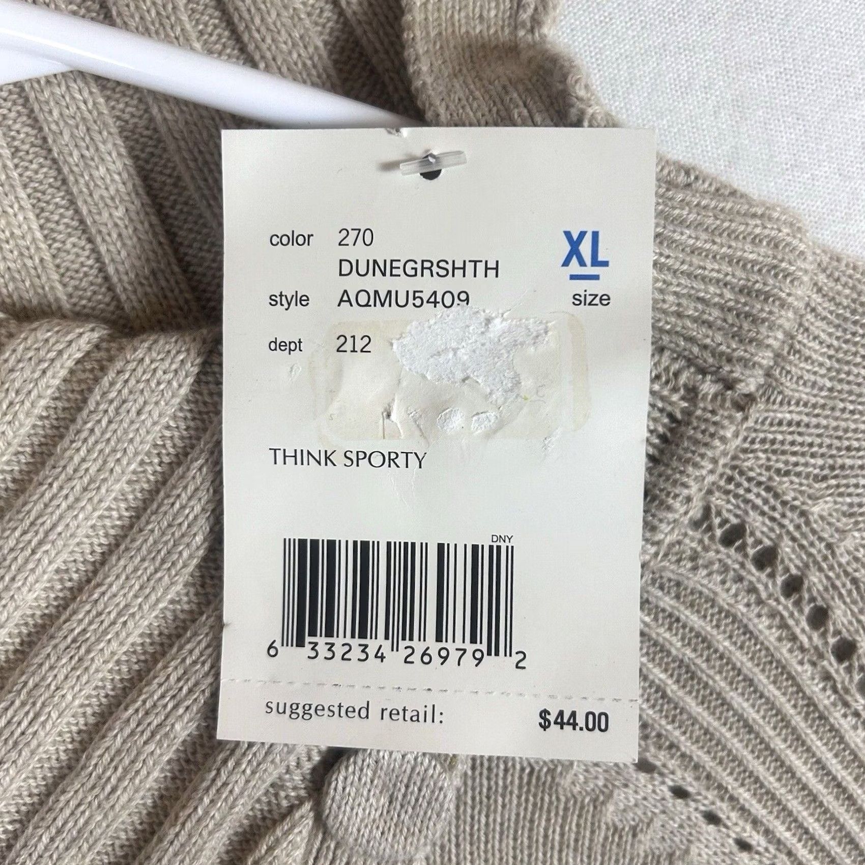 Liz Claiborne Axcess Womens XL Beige Knit Sweater Asymmetrical Button Collar Pullover Ribbed Detail Knit Long Sleeve Mock Neck Mock Lion? Size XL / US 12-14 / IT 48-50 - 4 Thumbnail