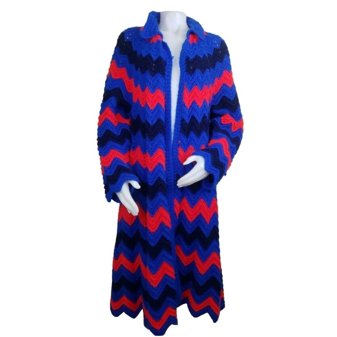 Handmade Crochet Granny Square Coat XL Cardigan Handmade Afghan Chevr Size XL / US 12-14 / IT 48-50 - 11 Thumbnail