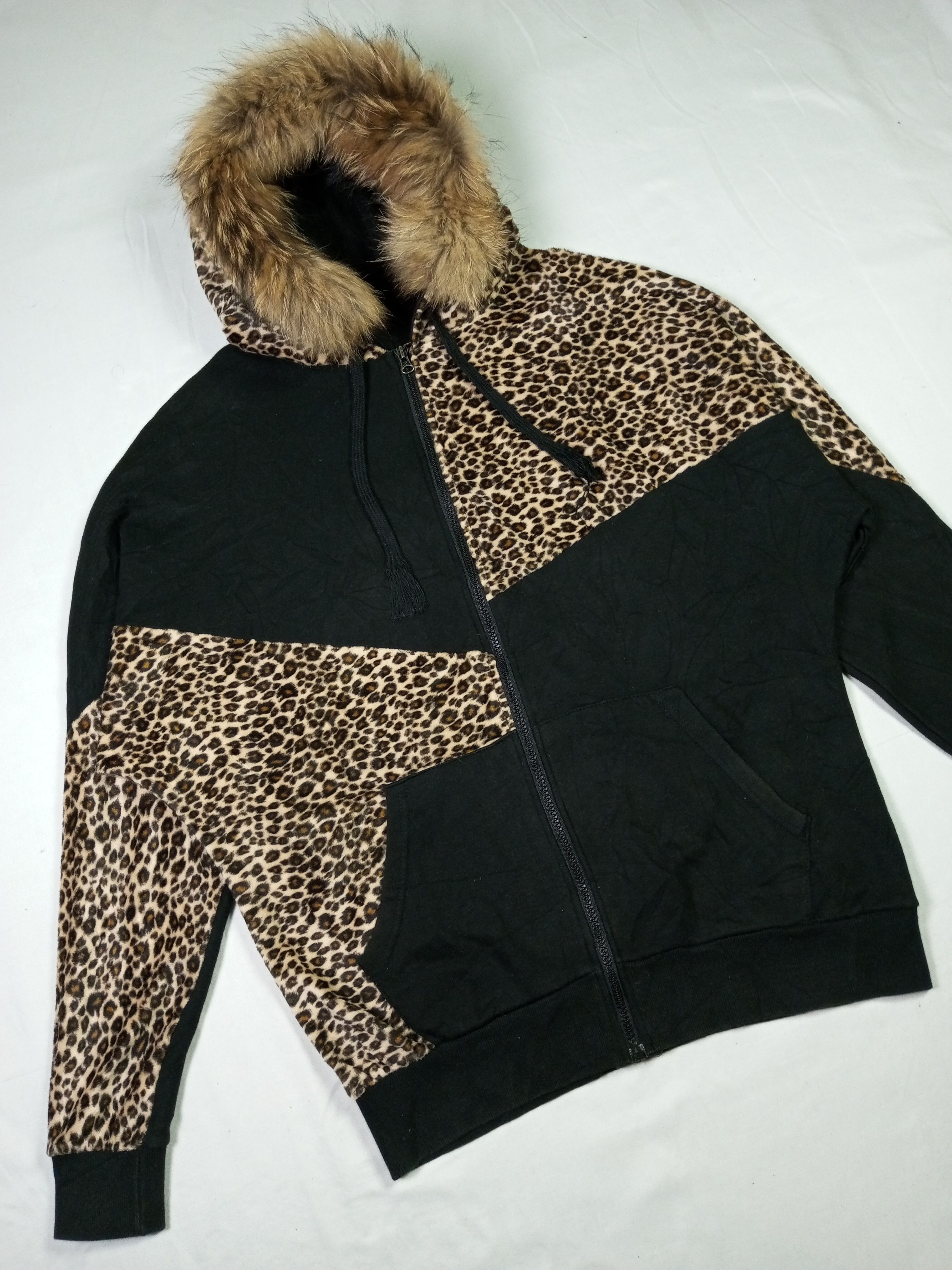 Japanese Brand "NO TAG"Japanese Leopard Zip Fur Hoodie Ifsixwasnine Style Size US L / EU 52-54 / 3 - 3 Thumbnail