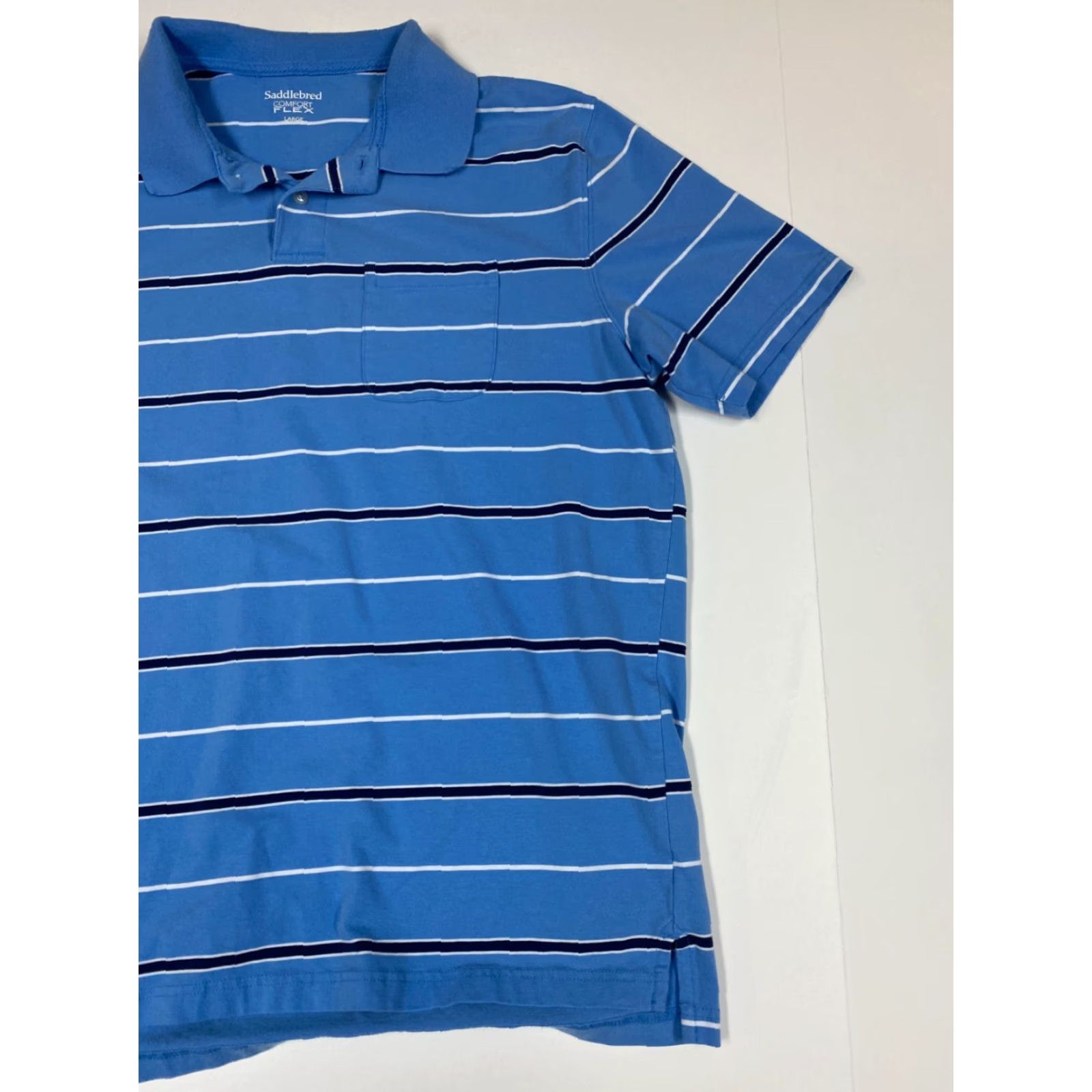 Vintage Saddlebred Polo Shirt Mens L Blue Striped Comfort Flex Polo Golf Short Sleeve Size US L / EU 52-54 / 3 - 2 Thumbnail