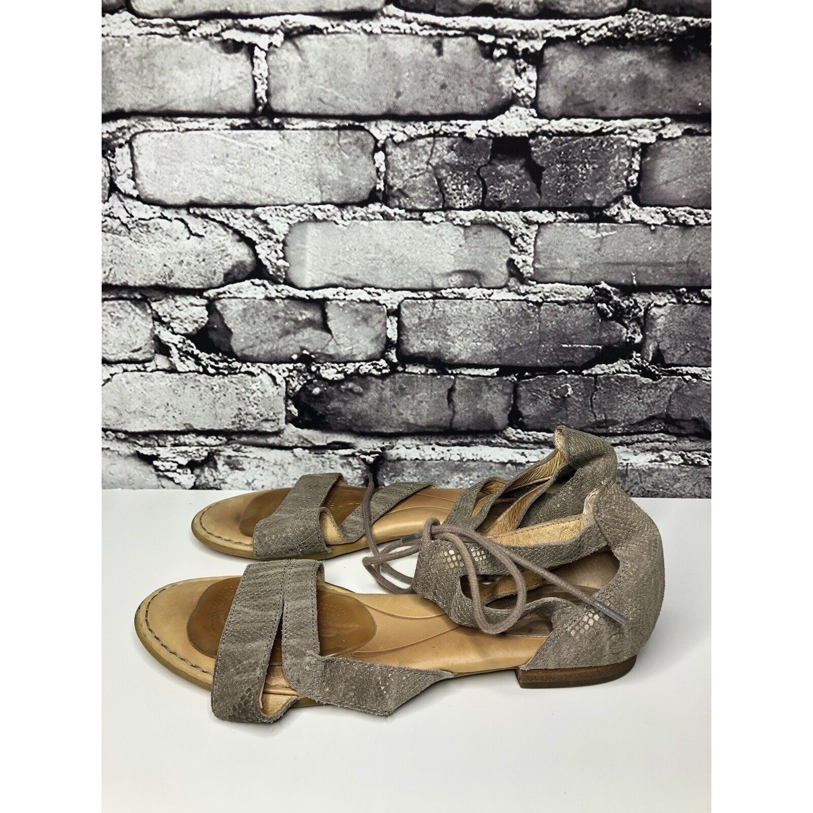 Born Born Gray Leather Ankle Snake Print Leather Lace Flats Sanda Size US 8.5 / IT 38.5 - 1 Thumbnail