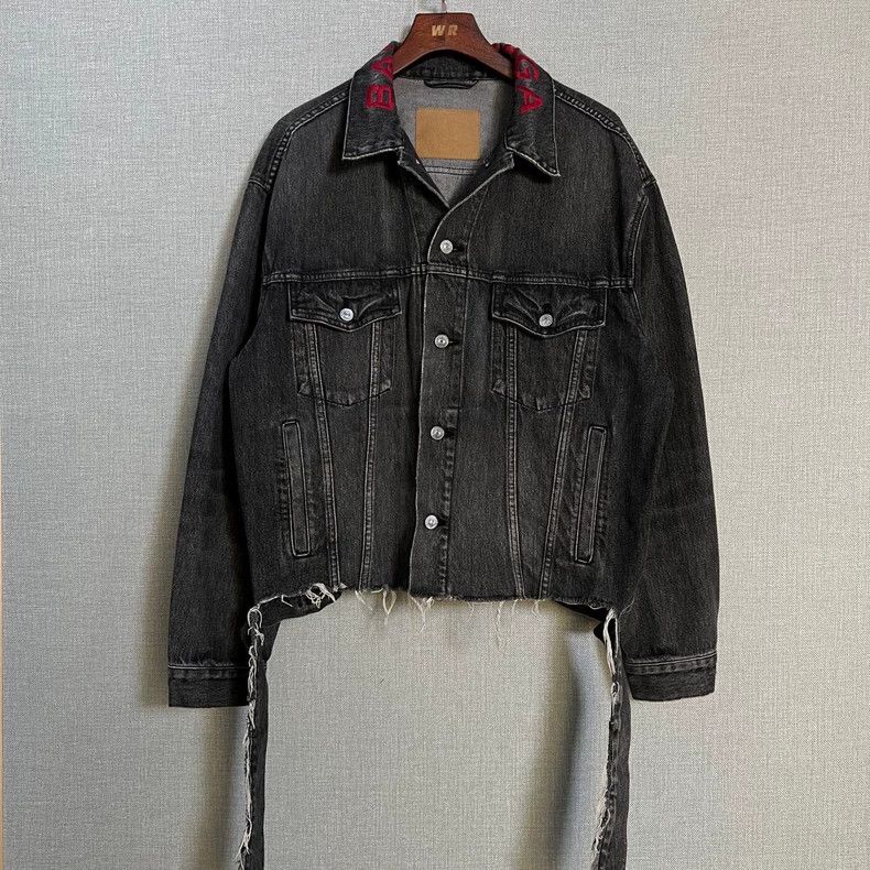 Balenciaga size 36 Black and grey embroidered logo denim j
