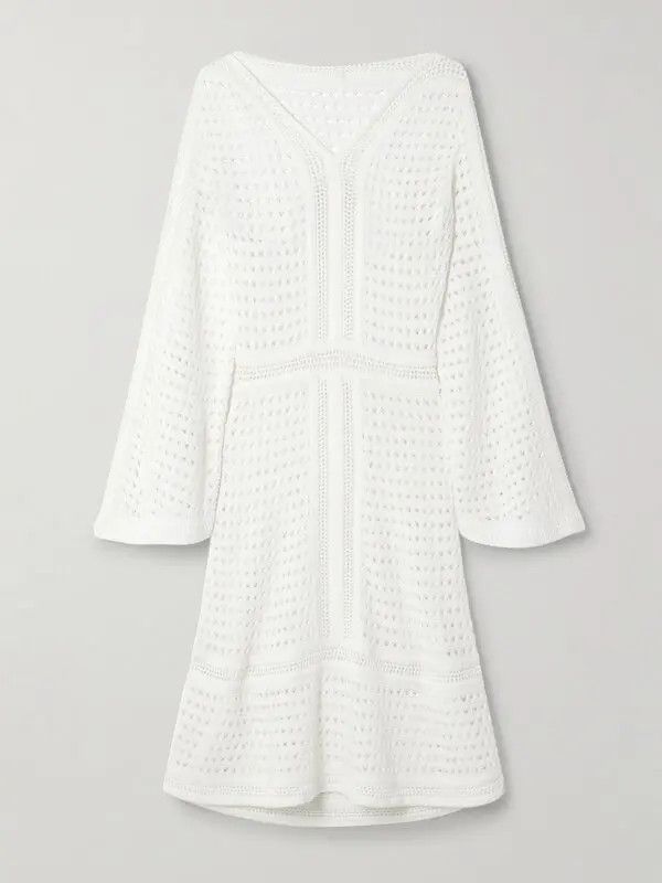 Chloe o1loc1c10425 Pointelle-Knit Mini Dress in Vanilla Size S / US 4 / IT 40 - 1 Thumbnail