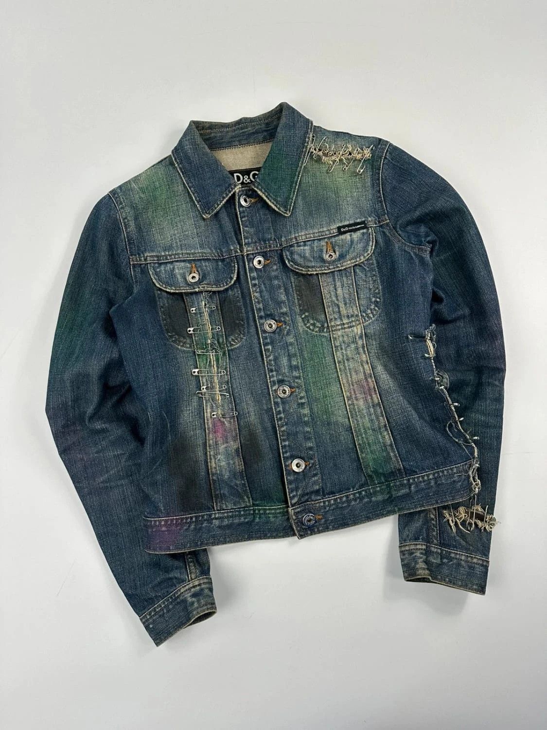Dolce & Gabbana Dolce Gabbana SS2001 Pins Distressed Painted Denim Jacket Size S / US 4 / IT 40 - 1 Thumbnail