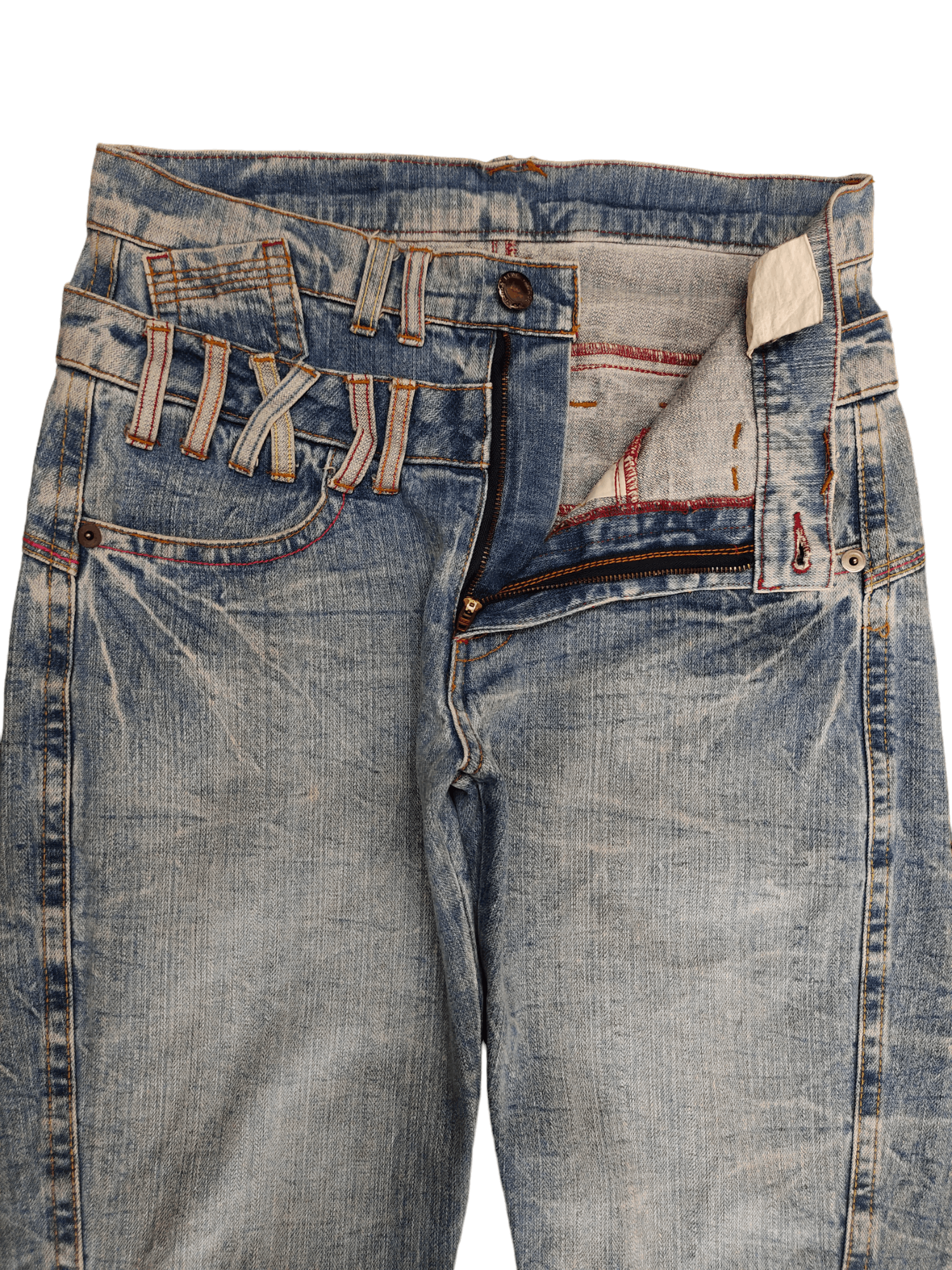 Japanese Brand Vintage 90s Japan Love & Peace Double Waist Clawmark Jeans Size US 31 - 15 Thumbnail