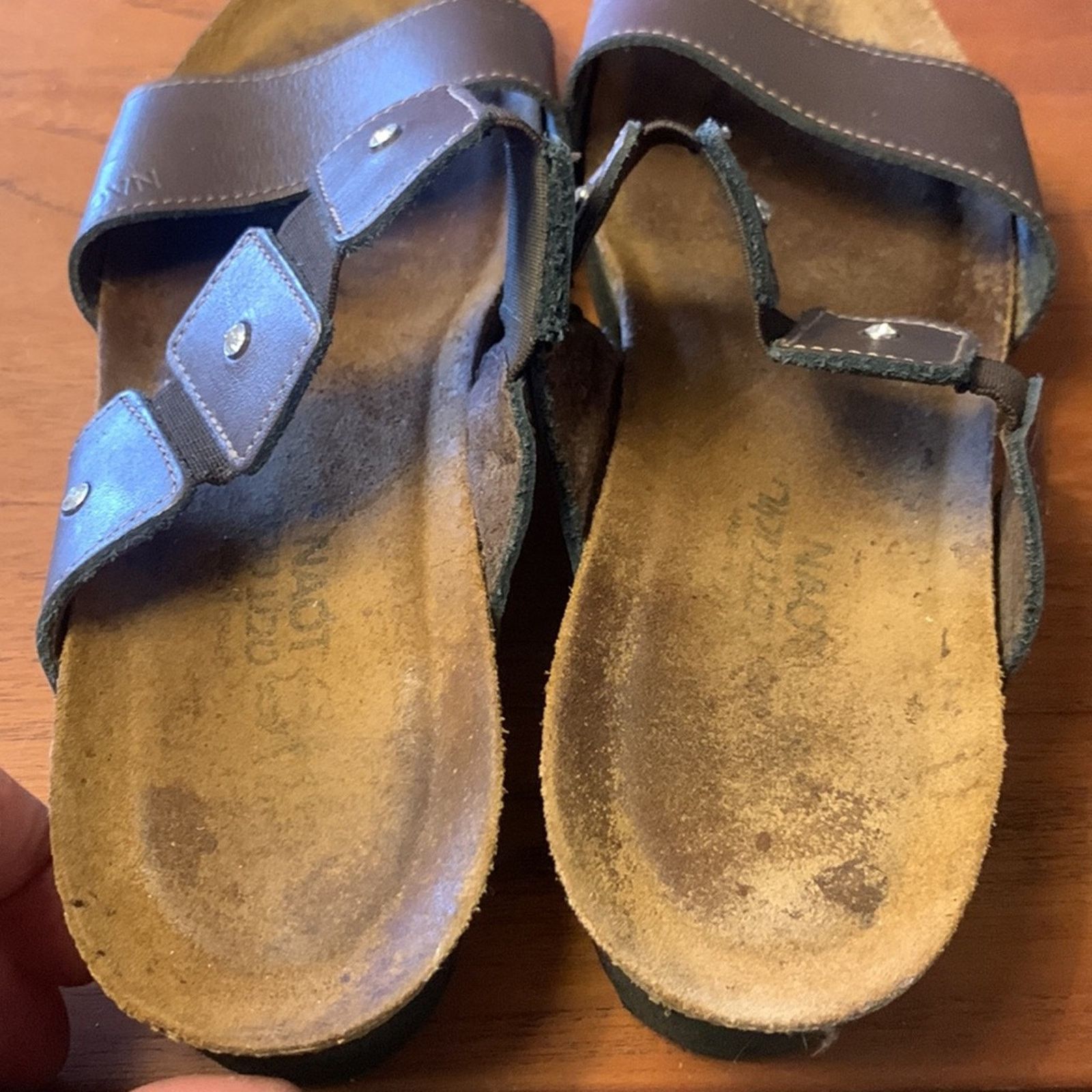 Vintage Naot Ashley metallic bronze leather sandals "gems" on strap Size US 9 / IT 39 - 8 Thumbnail
