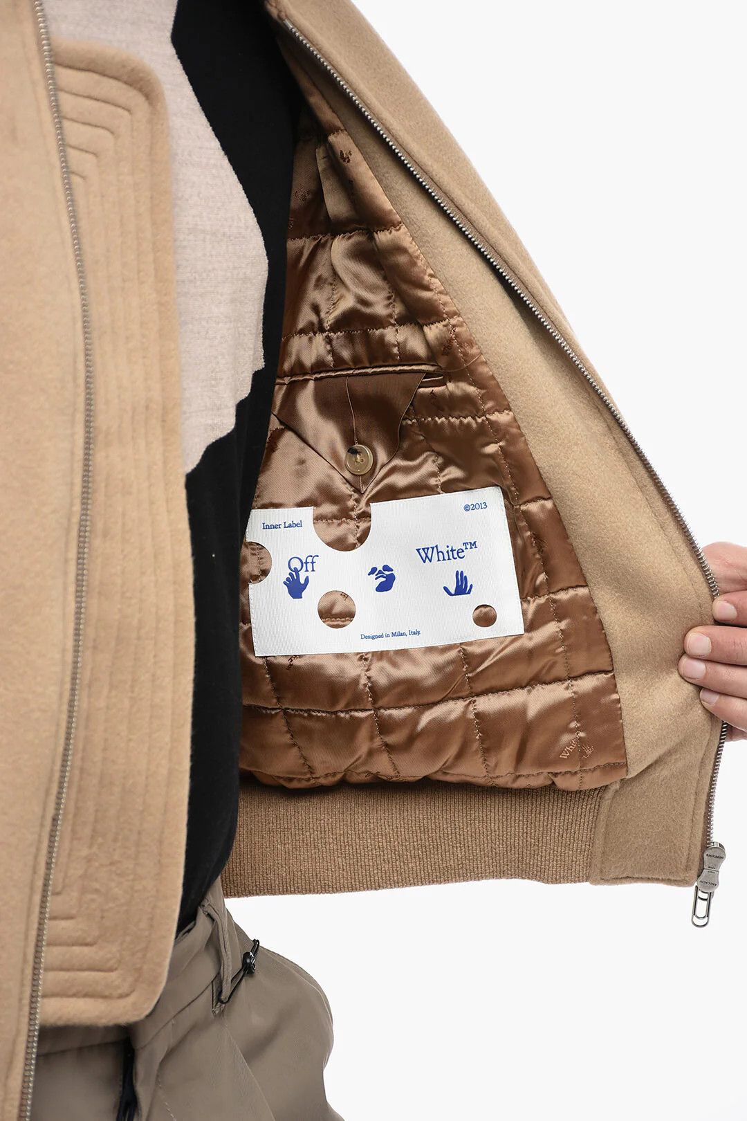 Off-White og1mm0426 Quote Cashmere Bomber Jacket in Beige Size US M / EU 48-50 / 2 - 5 Thumbnail