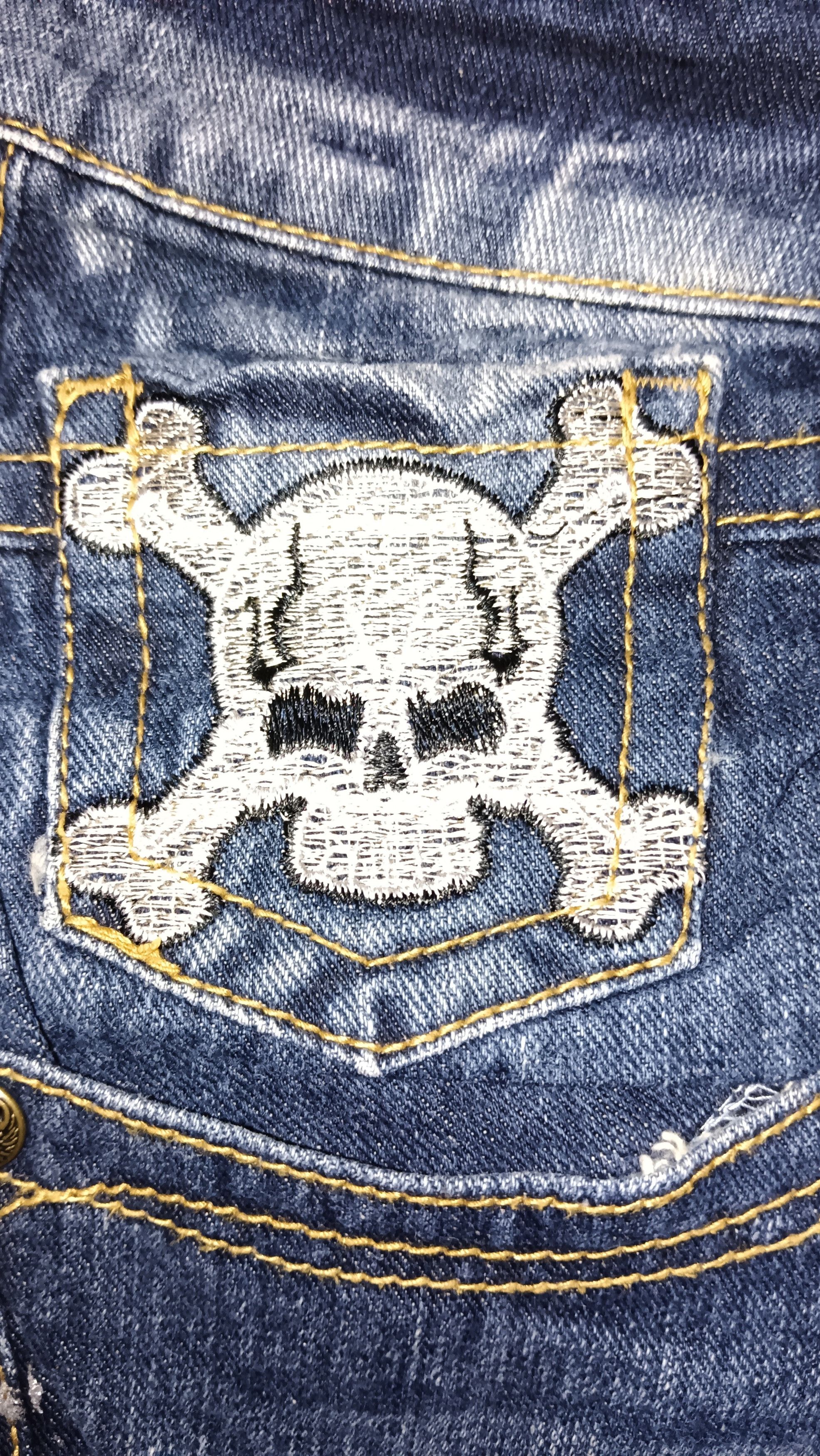 Japan Blue 🔥Skull🔥Splash Distressed Flare Jeans Size US 30 / EU 46 - 11 Thumbnail