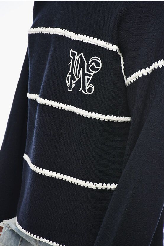 Palm Angels o1y0325 Logo Crewneck Sweater in Midnight/White Size US S / EU 44-46 / 1 - 2 Thumbnail