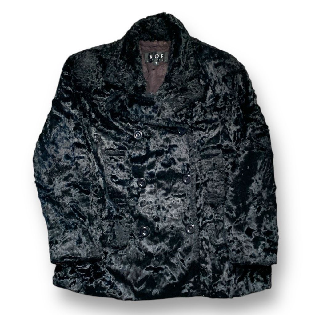 Vintage Vintage XOE New York Black Faux Fur Double Breasted Peacoat Size S / US 4 / IT 40 - 1 Thumbnail