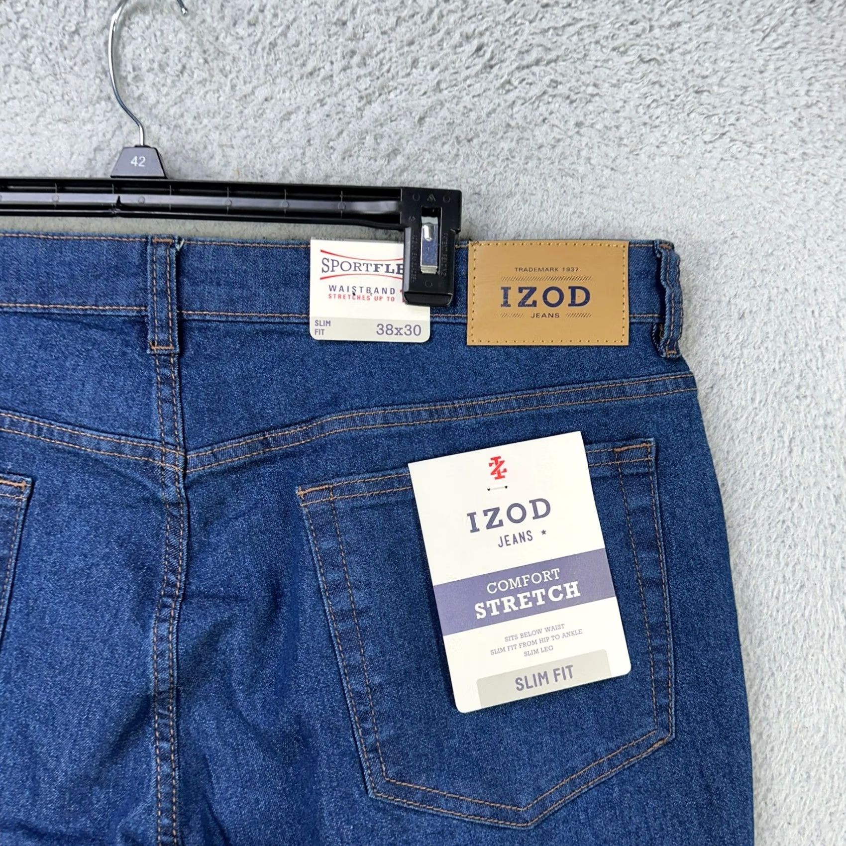 Izod VINTAGE Izod Sport Flex Men Slim Jeans 38X30 Blue 5 Pockets Performance Tech Stretch NEW Size US 38 / EU 54 - 5 Thumbnail