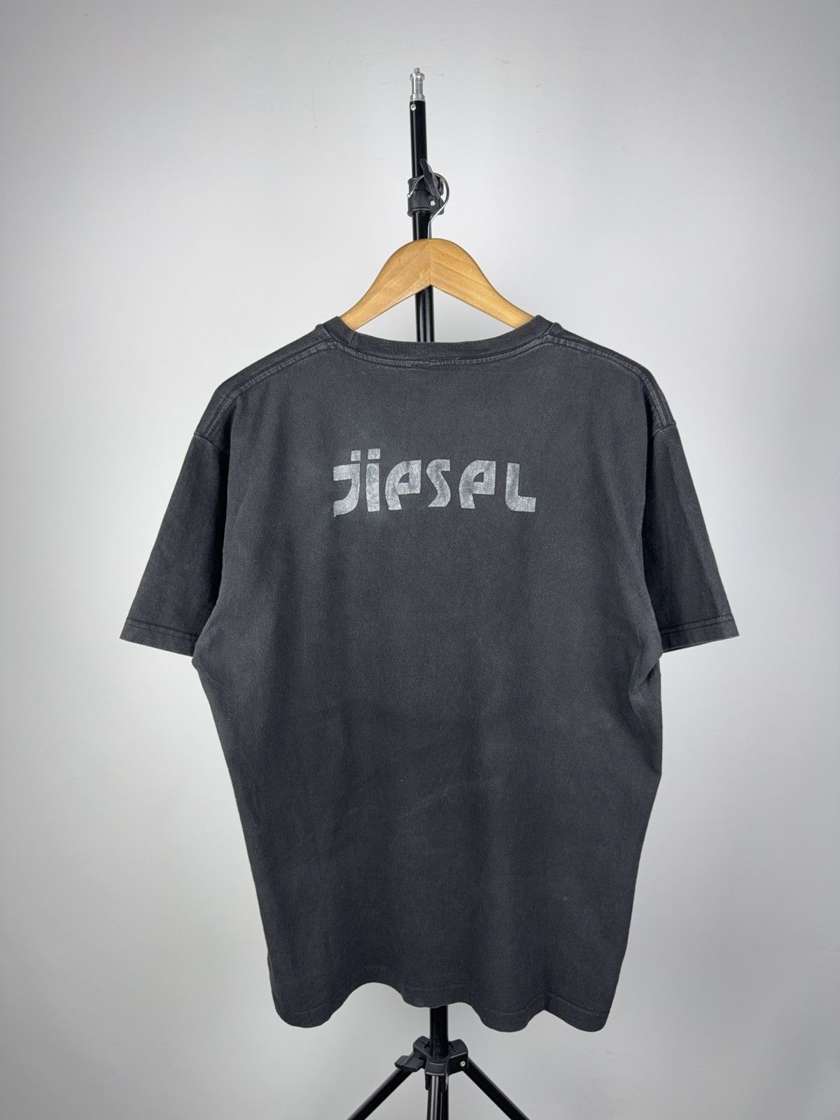 90s Diesel Denim Division Logo Tee Faded Black Y2K Style XL