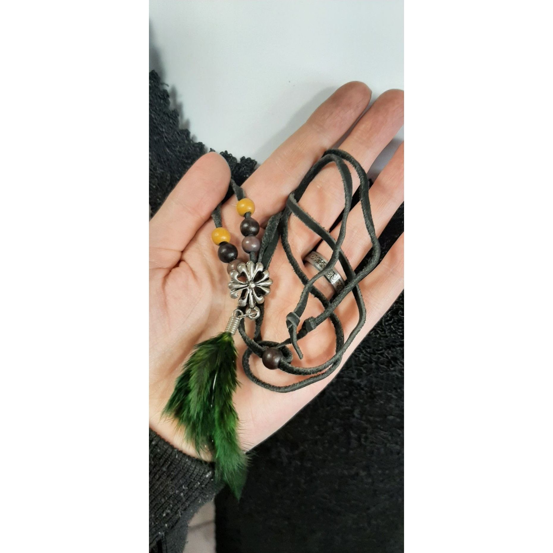 Other Boho Feather Pendant Necklace With Adjustable Cord & Beads Size ONE SIZE - 2 Thumbnail