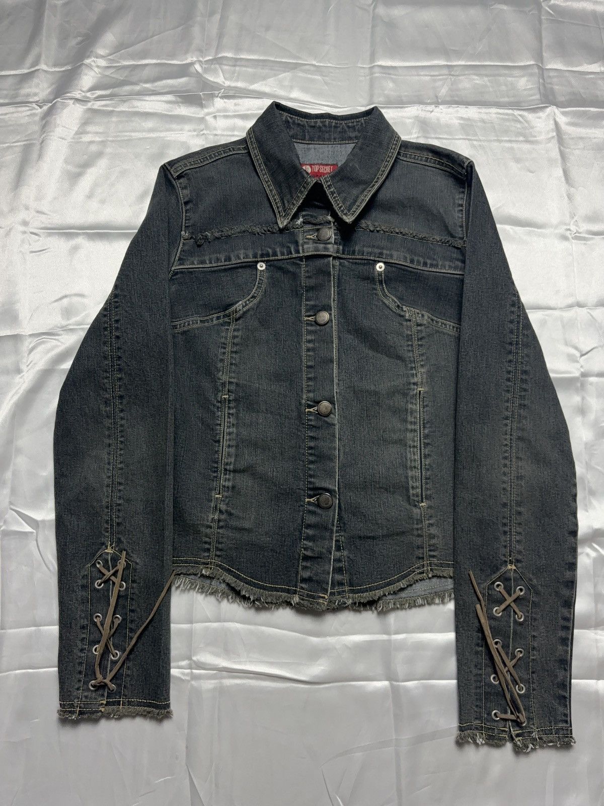 Japanese Brand × Vintage Washed denim lace up cropped vintage jacket Size S / US 4 / IT 40 - 1 Thumbnail