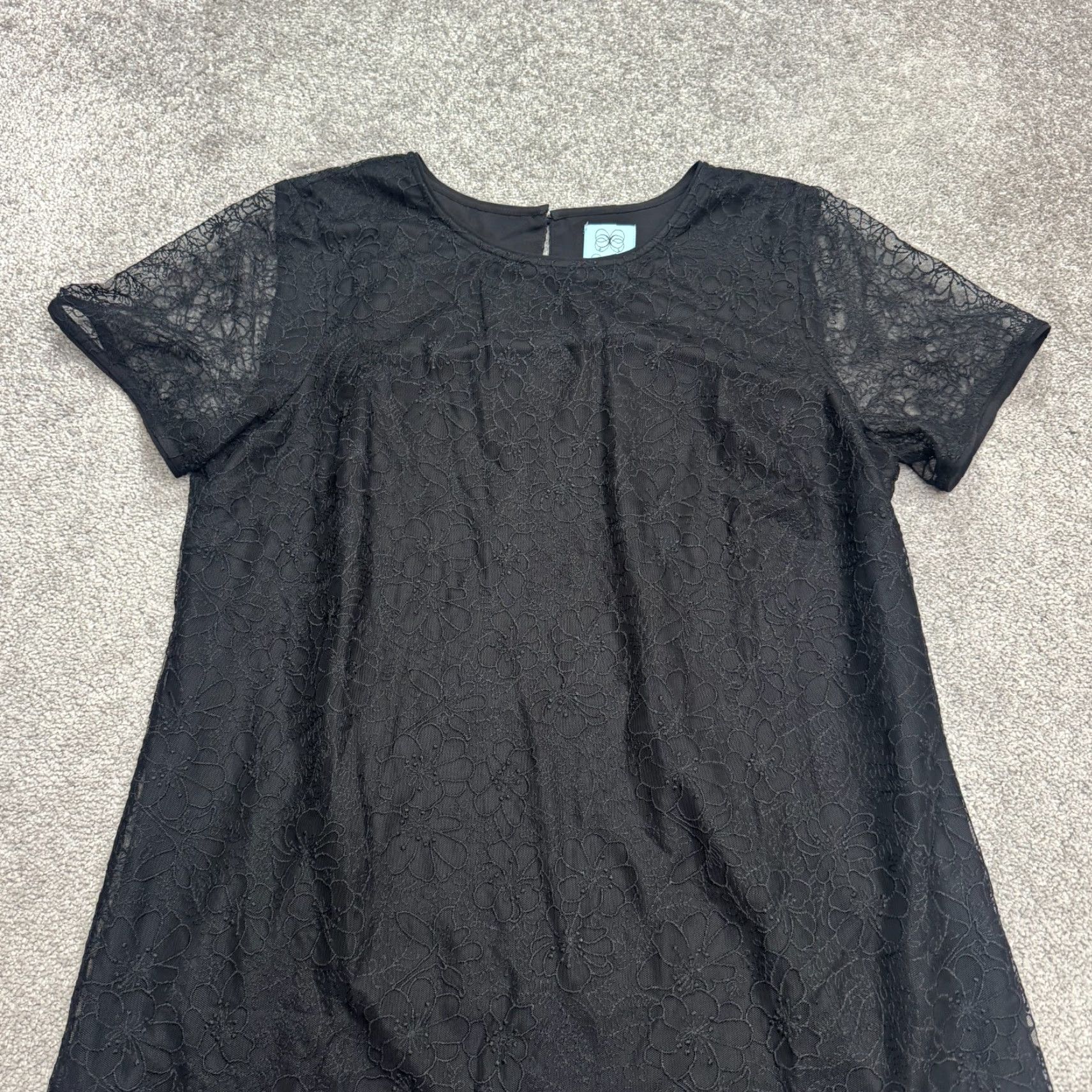 Vintage CeCe Lace Floral Shift Dress Womens XL Black Short Sleeve Cocktail LBD Classic Size 40" / US 18 - 3 Thumbnail