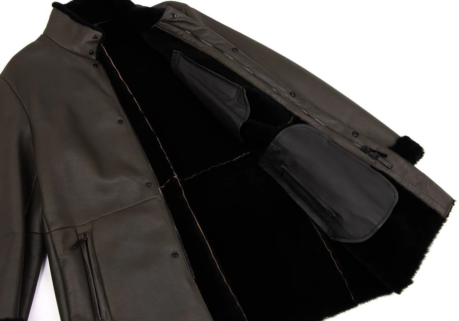 Armani Collezioni Lamb Leather Shearling Coat in Brown Black Size 54 Size US XXS / EU 40 - 13 Thumbnail