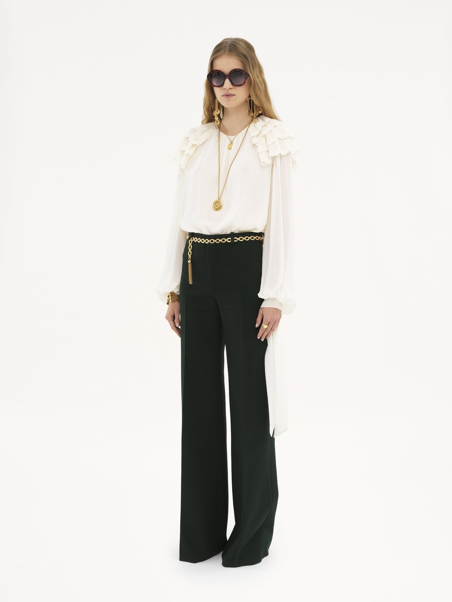 Chloe o1loc1c11125 Long-sleeve Gathered Ruffle Top in Dusky White Size S / US 4 / IT 40 - 2 Thumbnail