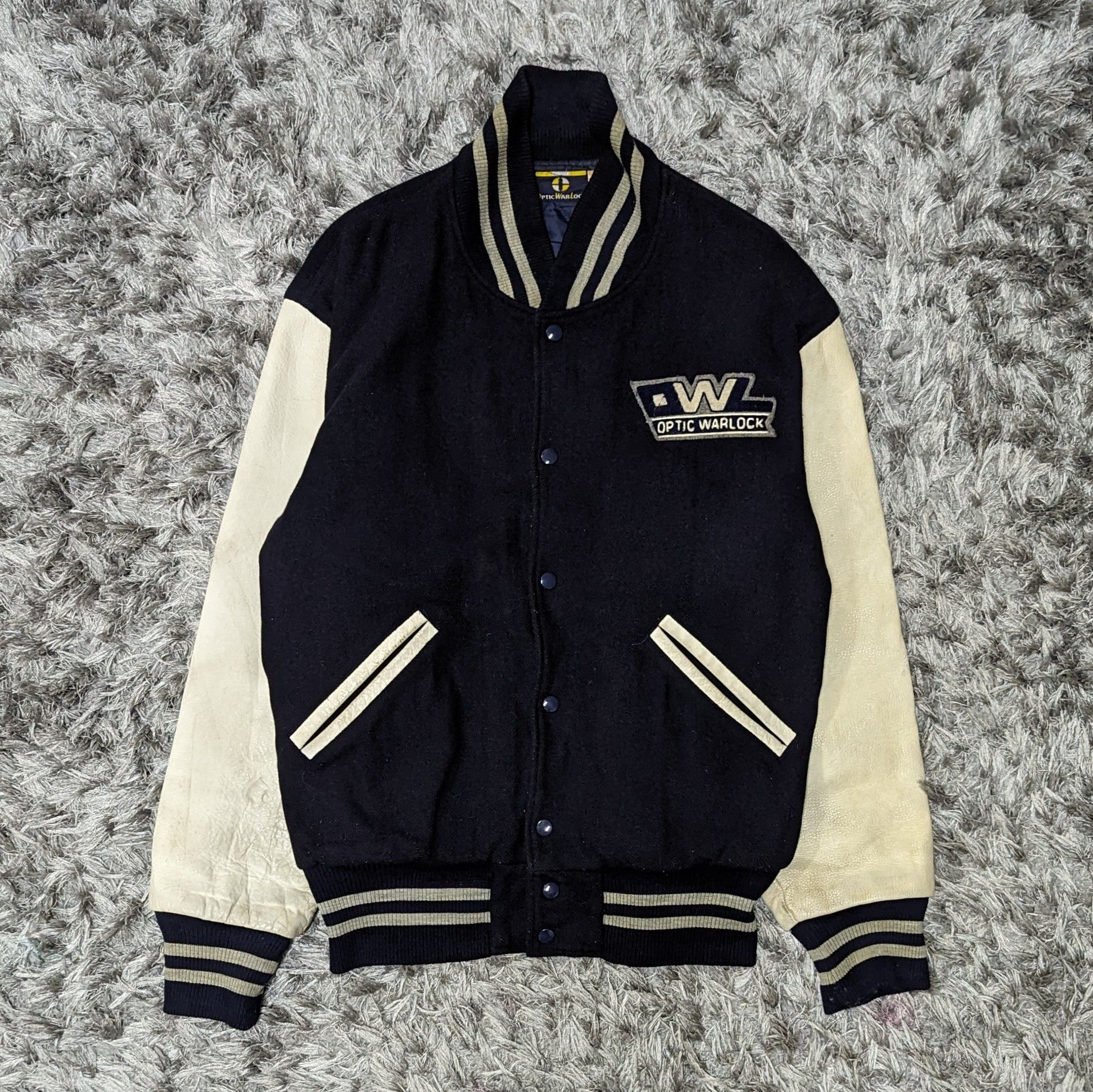 Delong Vintage Optic War Lock Leather Varsity Jacket Bomber Size US L / EU 52-54 / 3 - 3 Thumbnail