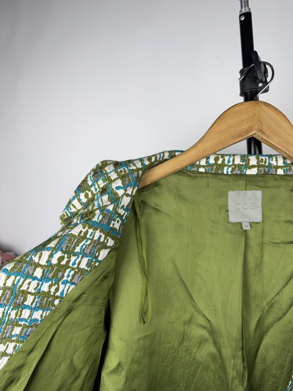 Cos COS Textured Jacquard Coat Green Abstract Pattern SZ 36 S/M Size S / US 4 / IT 40 - 10 Thumbnail