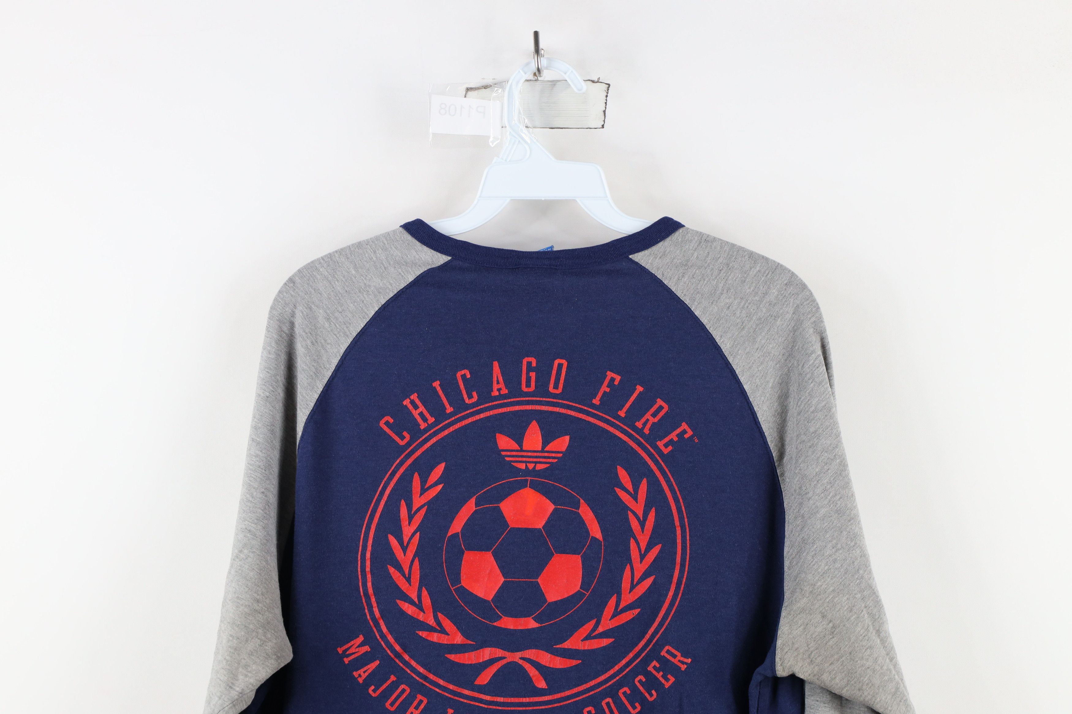 Adidas × Vintage Adidas MLS Chicago Fire Soccer Henley Raglan T-Shirt Blue Size US L / EU 52-54 / 3 - 12 Thumbnail
