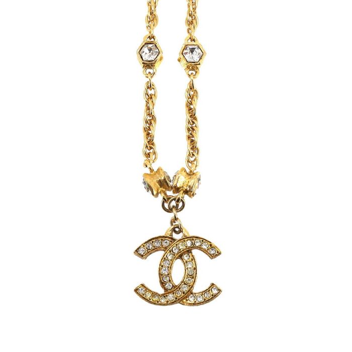 Chanel CHANEL Cocomark Necklace Bijou Rhinestone Gold Vintage ...