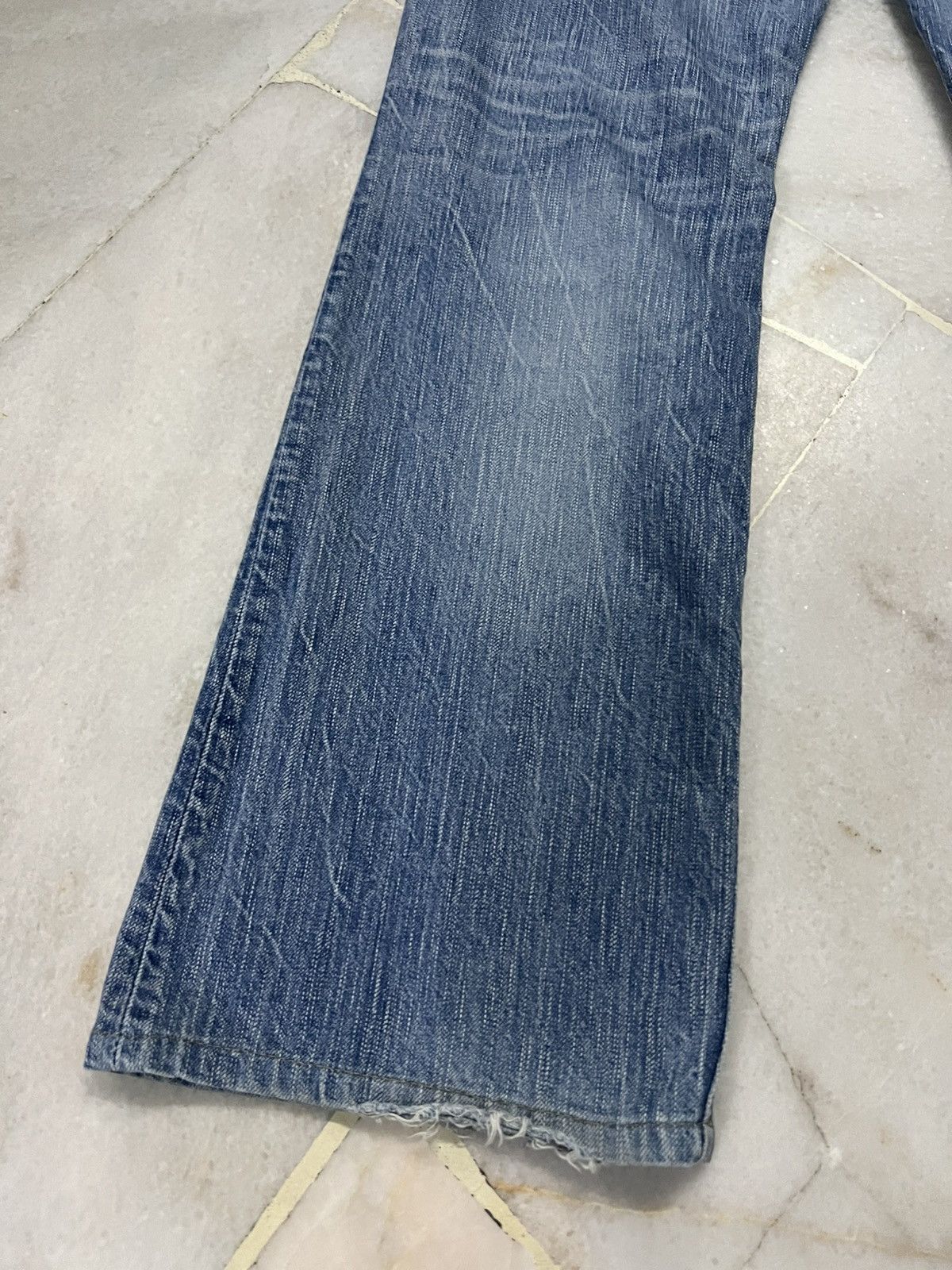 Edwin × Japanese Brand 💥Flare💥Edwin 503 Blue Trip Faded Distressed Jean Size US 30 / EU 46 - 13 Thumbnail