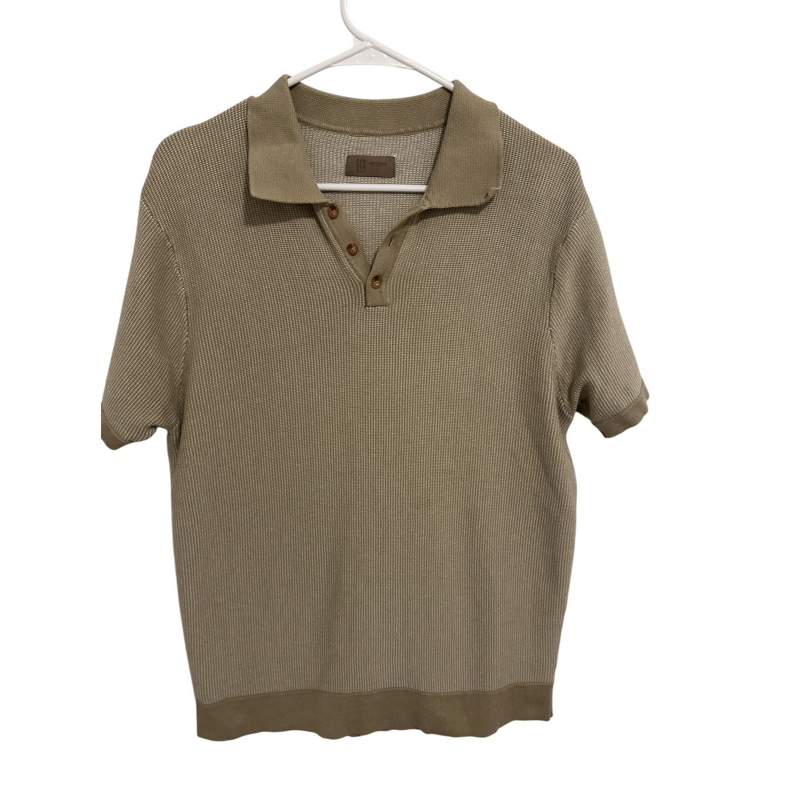 Hudson & Barrow HB Khaki Short Sleeve Button Up V-Neck Pullover Sweater Size US L / EU 52-54 / 3 - 4 Thumbnail
