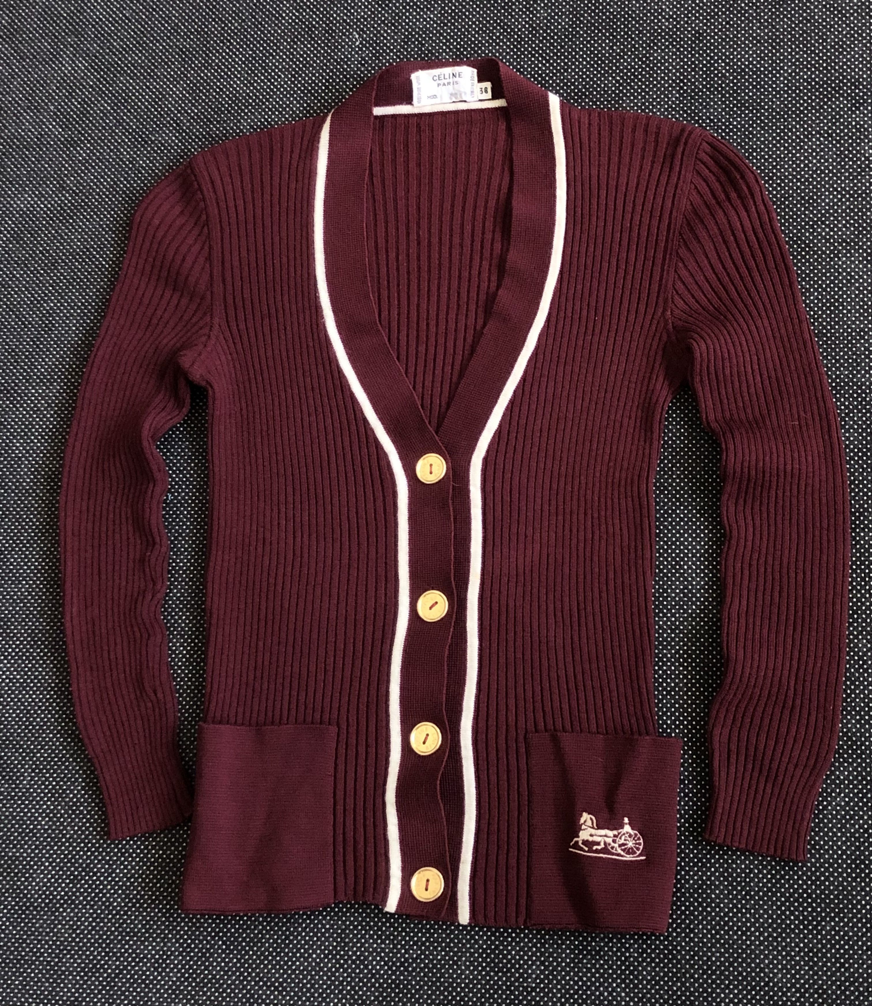 Celine × Vintage RARE🔥VINTAGE 80’S CELINE WOOL BLEND CARDIGAN SWEATER Size XXS / US 00 / IT 34 - 3 Thumbnail