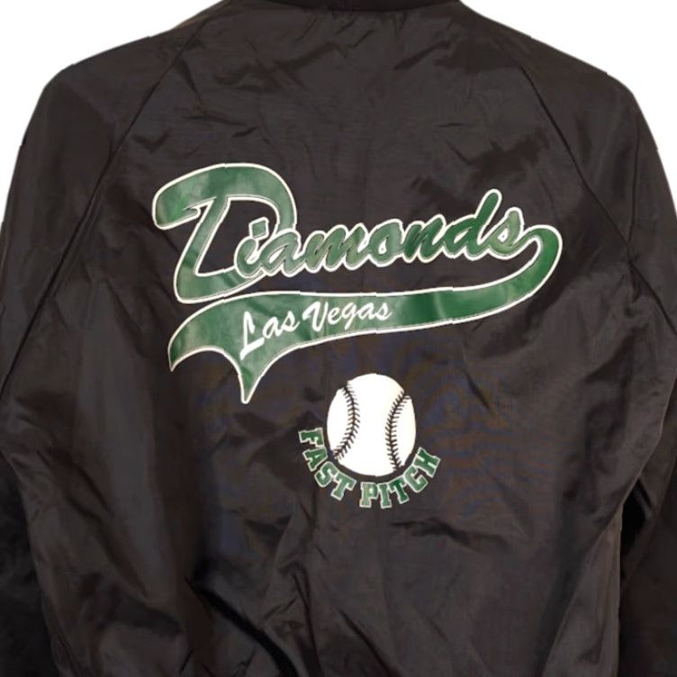 Vintage VINTAGE West Ark Diamonds Fast Pitch Satin Bomber Jacket Mens Size Large Black USA Ball Softball Size US L / EU 52-54 / 3 - 2 Thumbnail