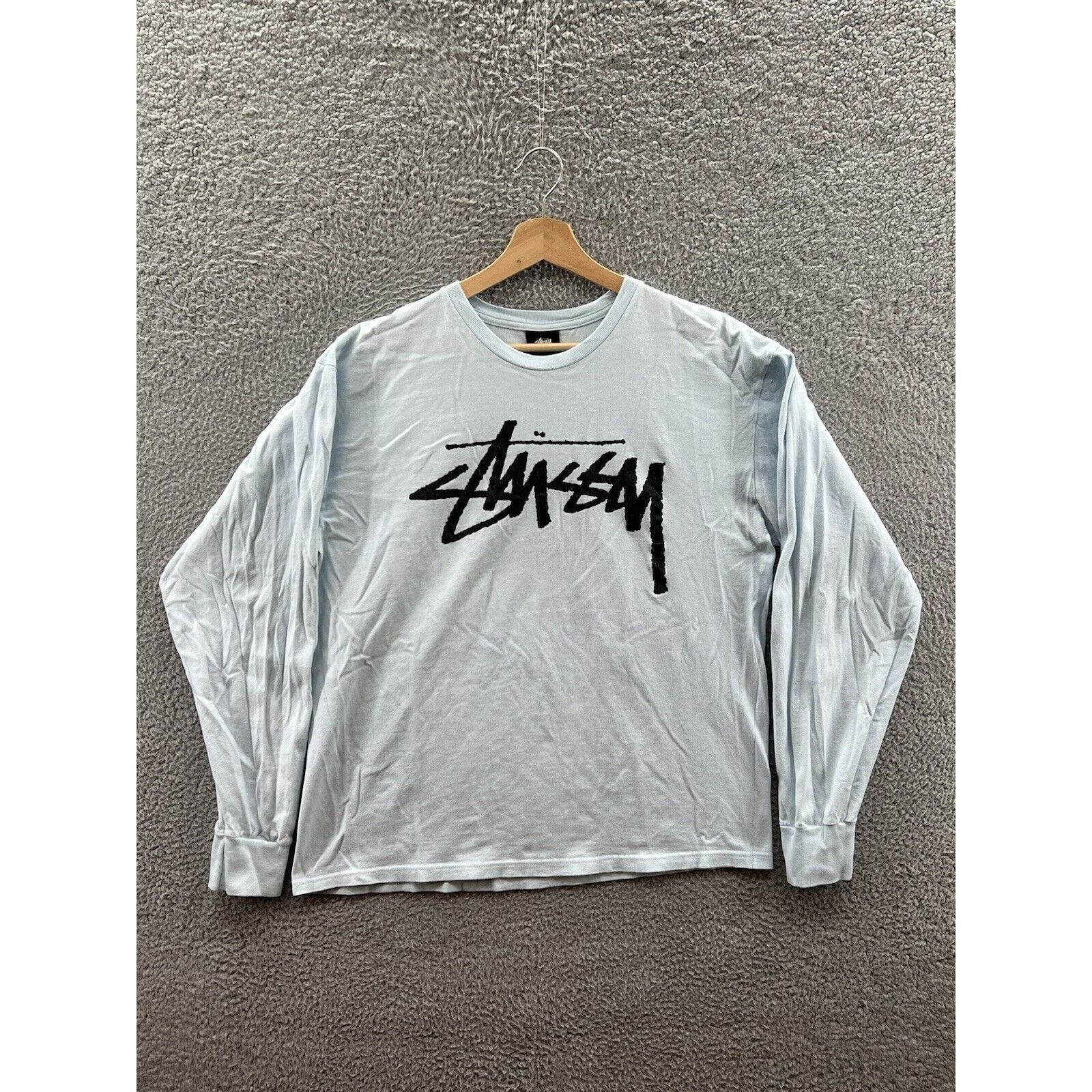 Stussy Stussy Script Logo Long Sleeve T-Shirt Baby Blue Size Large 