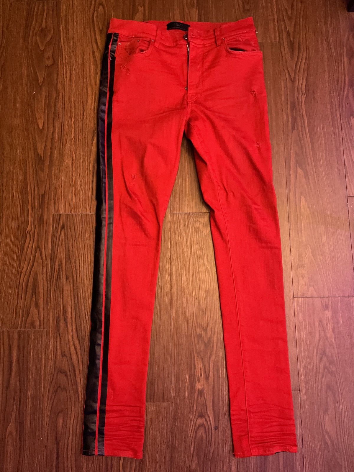 Amiri Black Stripe Red Denim Jeans Size 32