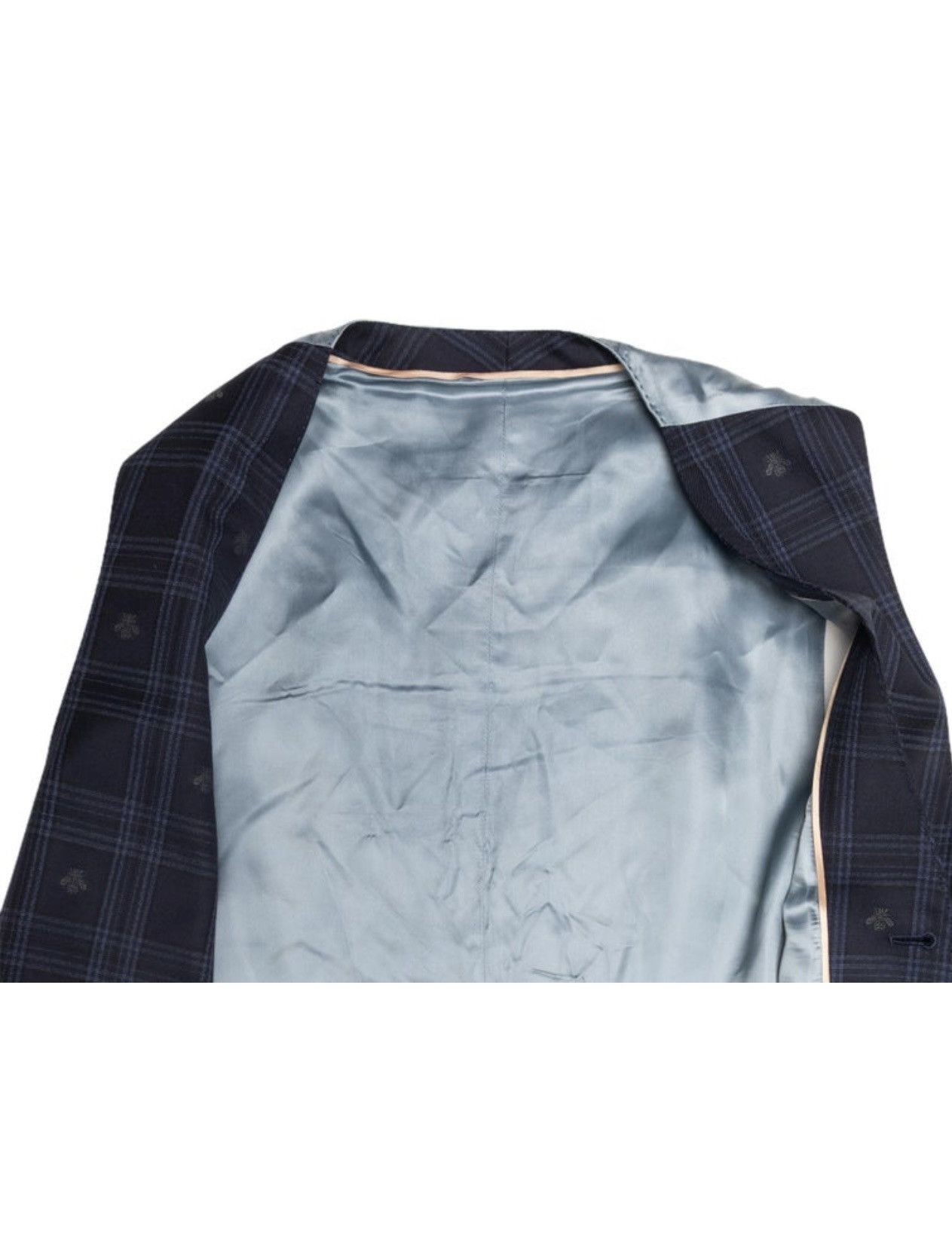 Gucci Navy Gucci Plaid Bee Motif Waistcoat Vest Size 44R - 4 Thumbnail