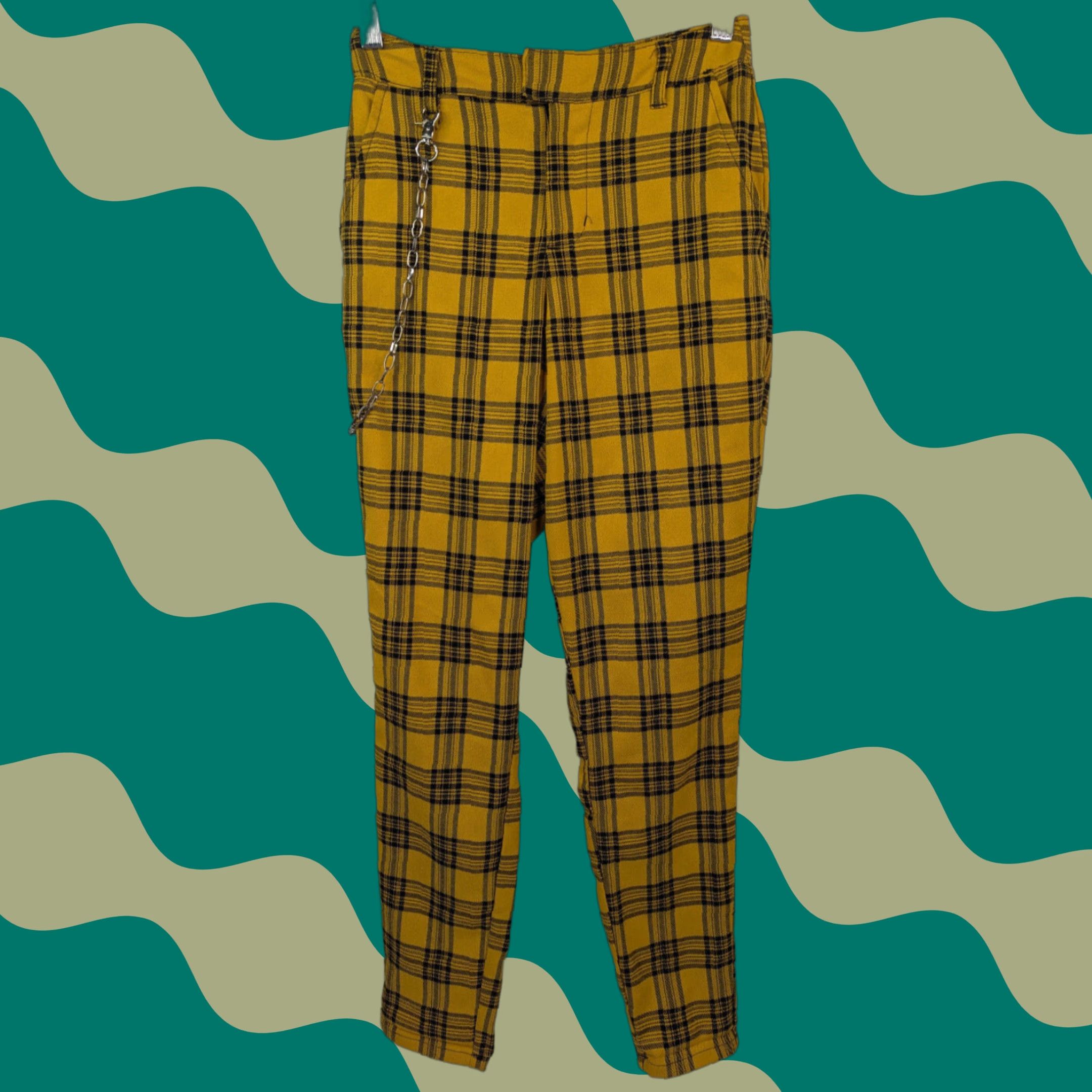 Hot Topic Hot Topic Pants Women XS Hi Rise Yellow Plaid w/ Chain Punk Goth Y2k Grunge Emo 90s Size 26" / US 2 / IT 38 - 1 Thumbnail