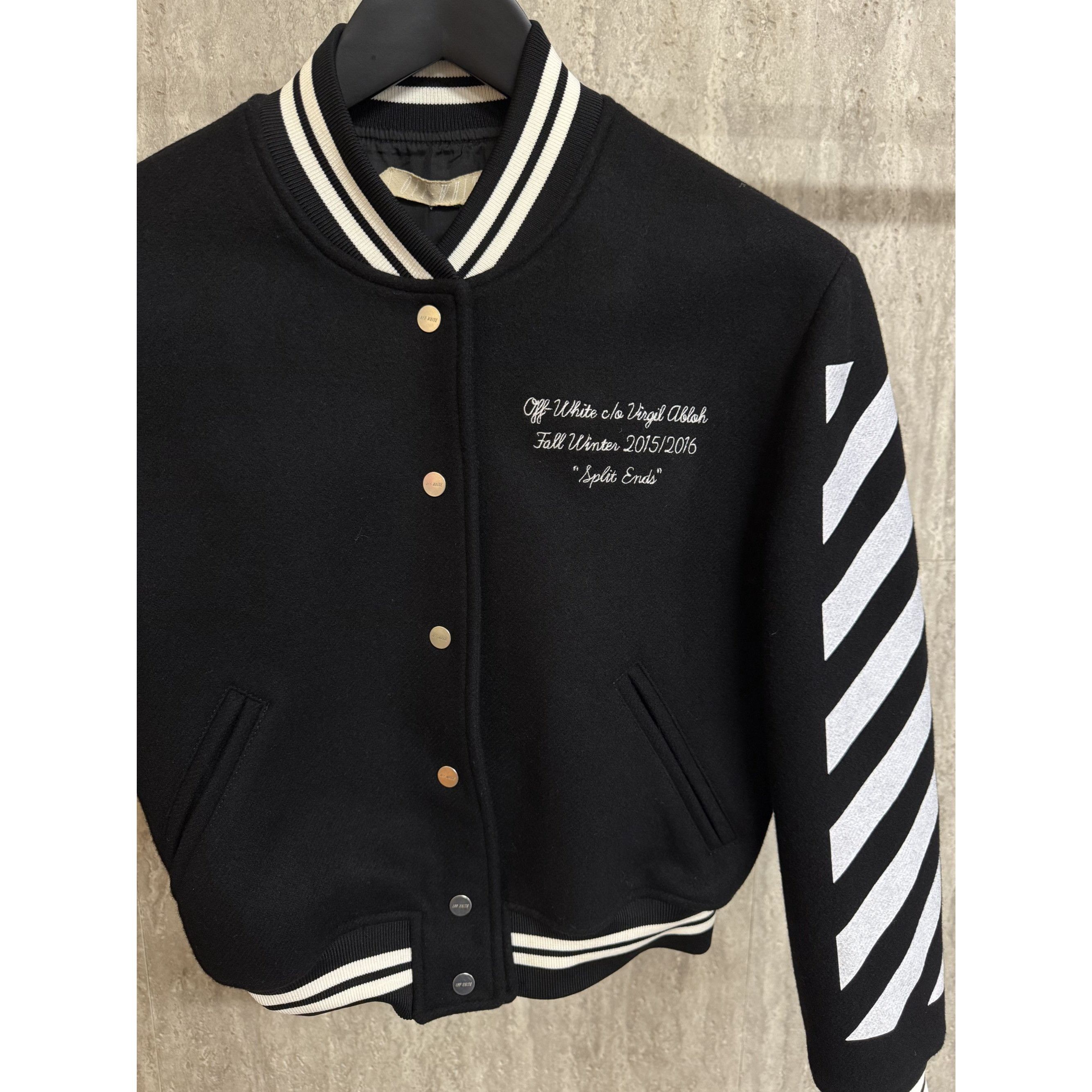 Off-White Off-White Black & White Striped Varsity Jacket S Virgin Wool Size S / US 4 / IT 40 - 13 Thumbnail