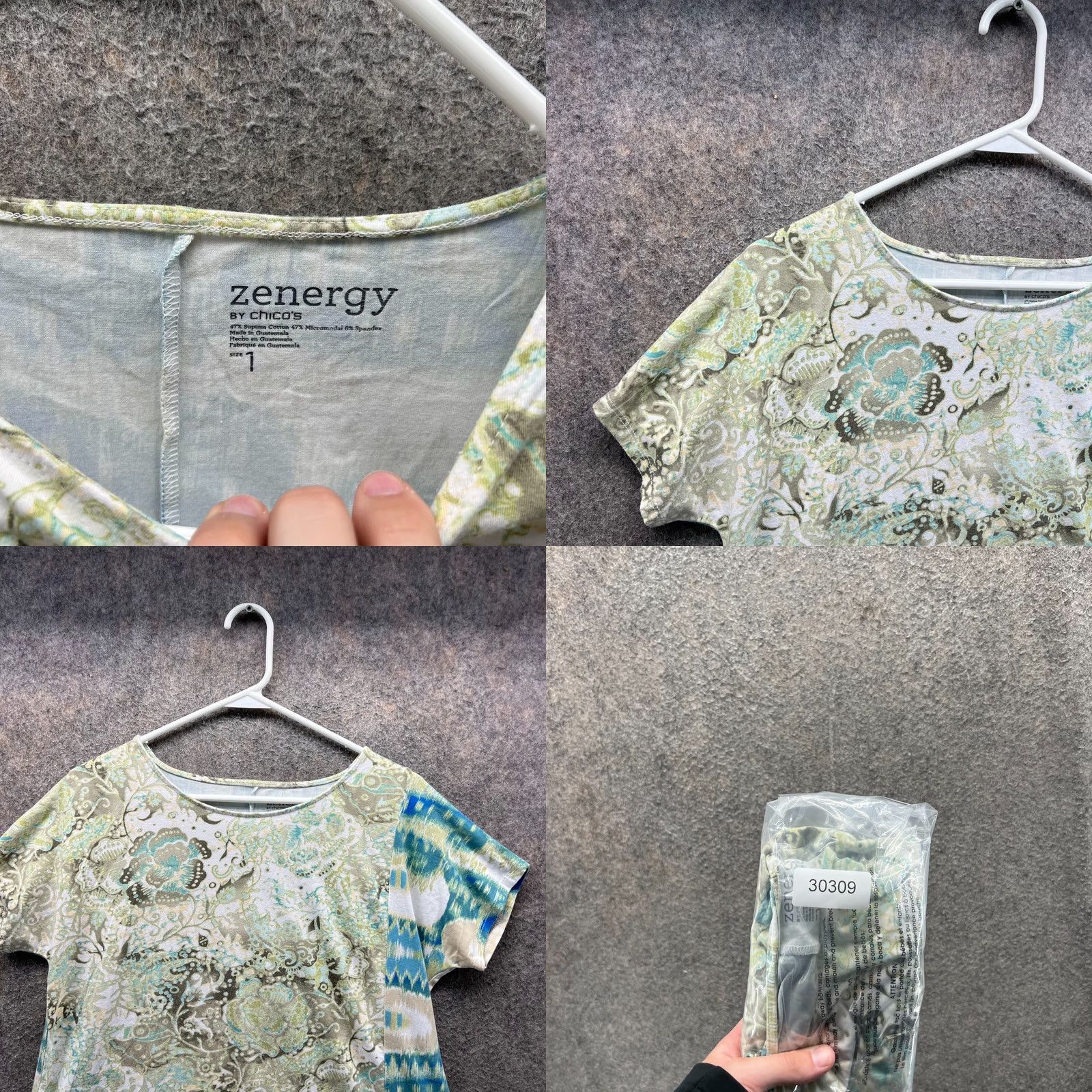 Vintage Chico's Shirt Womens 1 White Blue Zenergy Round Neck Floral Teagan Mixed Print Shirt T-Shirt Casual Spring Summer Womens 1 White Size XS / US 0-2 / IT 36-38 - 8 Thumbnail