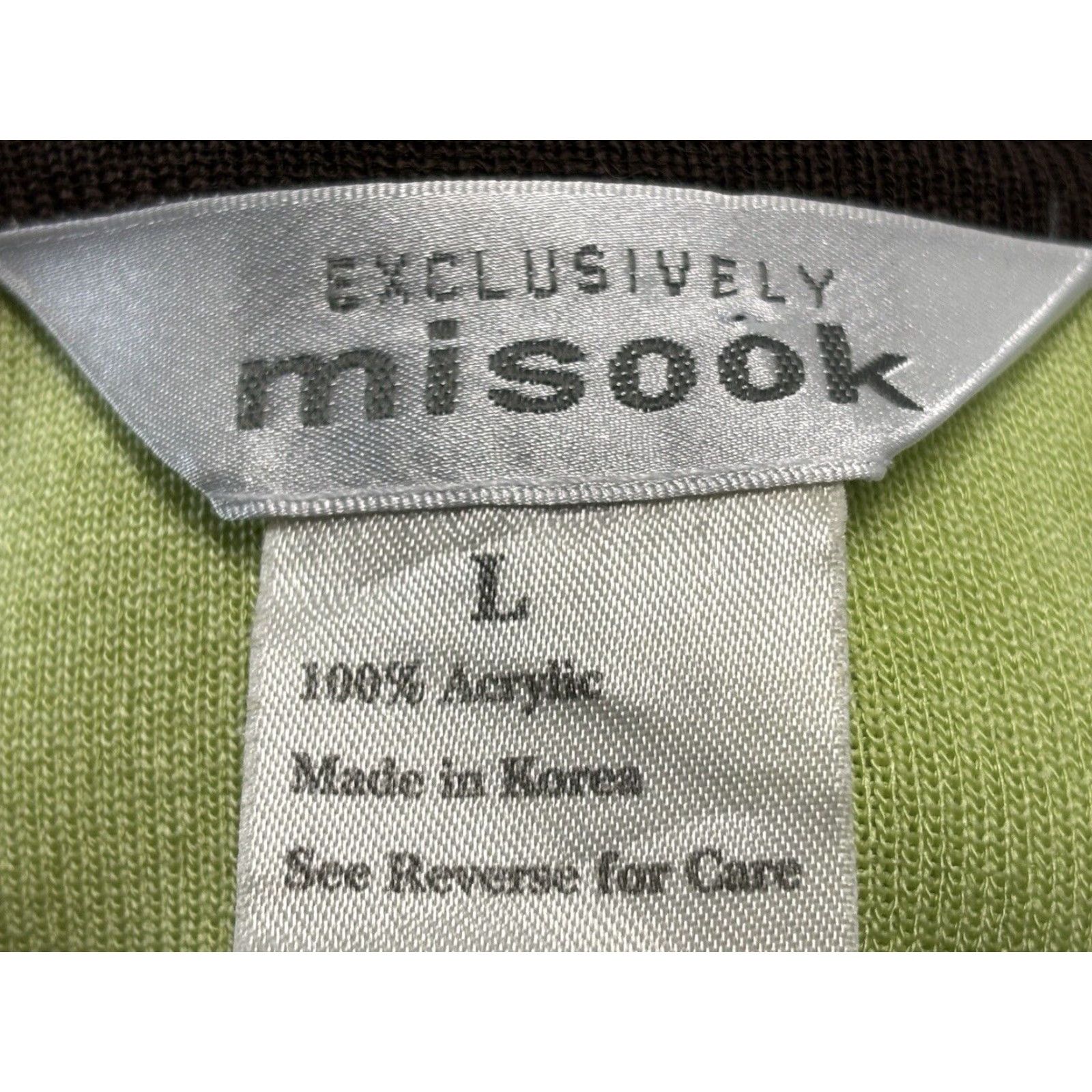 Vintage Exclusively Misook Women's Large Green Ribbed V-Neck Cardigan Acrylic Knit Size L / US 10 / IT 46 - 8 Thumbnail