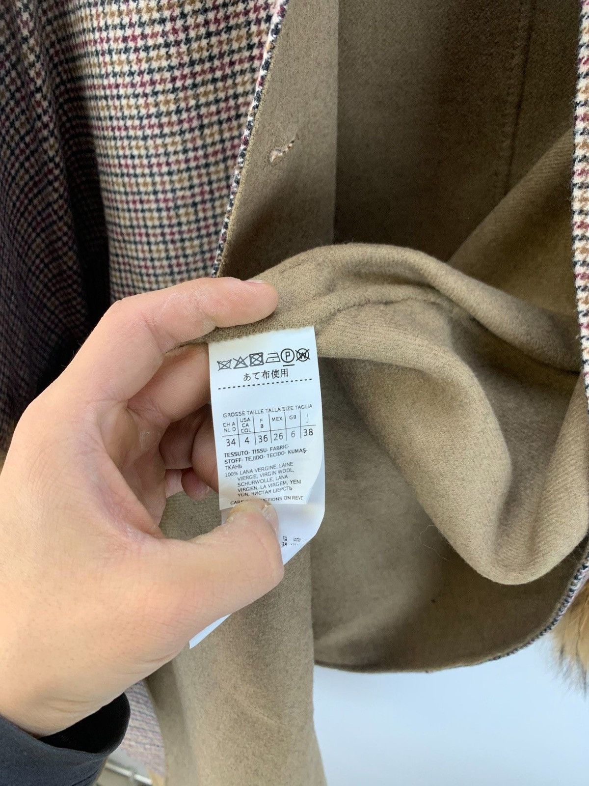 Weekend Max Mara WEEKEND MAX MARA BEIGE HOUNDSTOOTH WOOL FUR TRIMMED COAT Size XS / US 0-2 / IT 36-38 - 6 Thumbnail